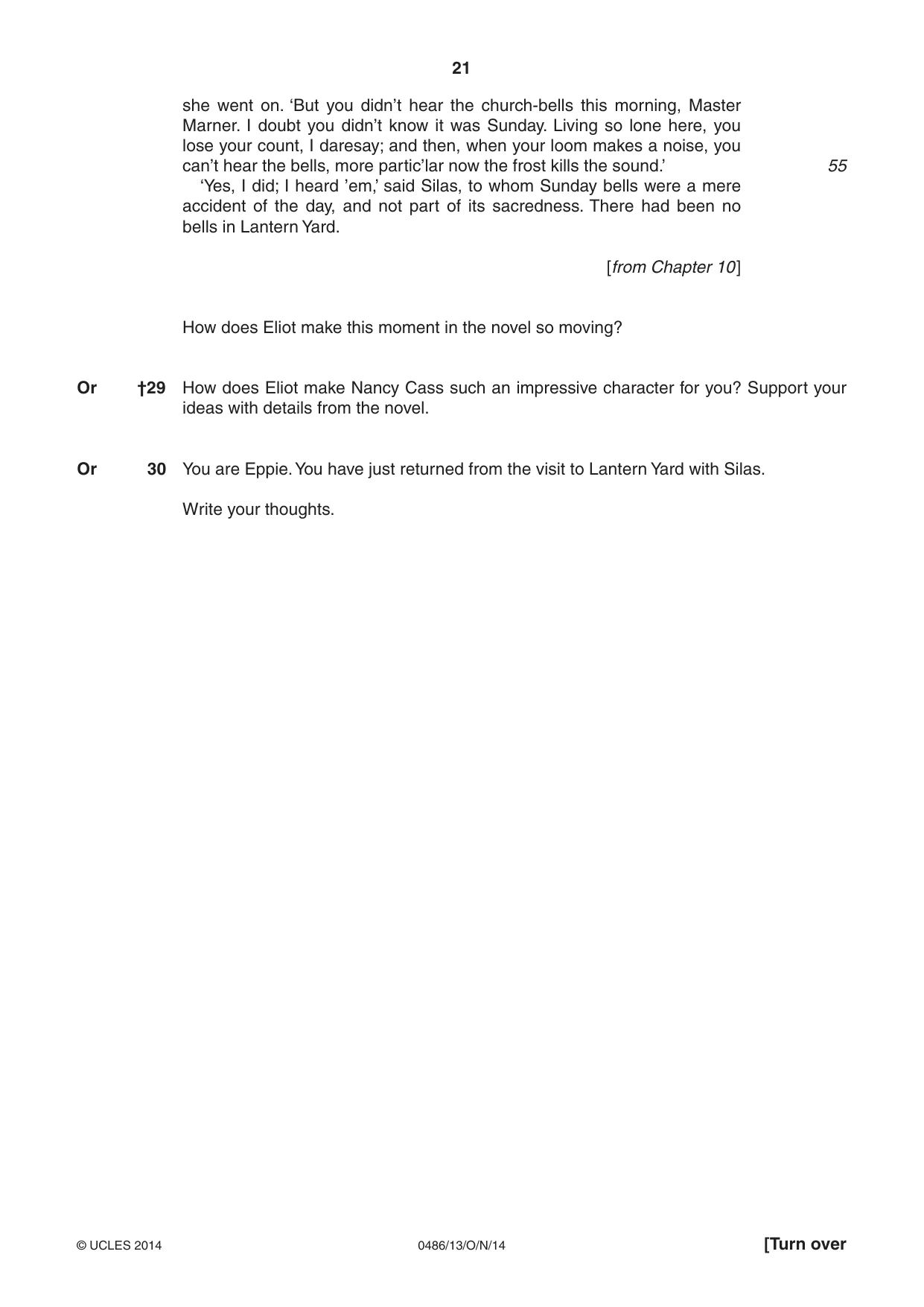 Cambridge IGCSE English - Literature 0486 2014 Oct/Nov Paper 1 · Variant 3 question paper, page 21 of 28