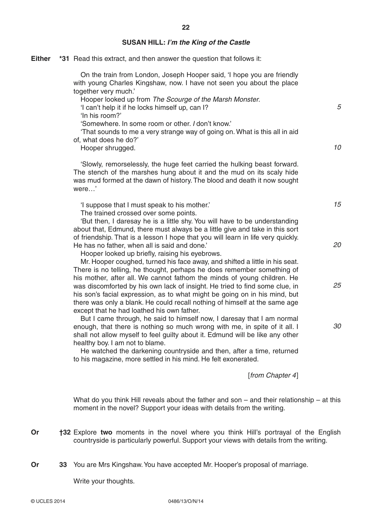 Cambridge IGCSE English - Literature 0486 2014 Oct/Nov Paper 1 · Variant 3 question paper, page 22 of 28