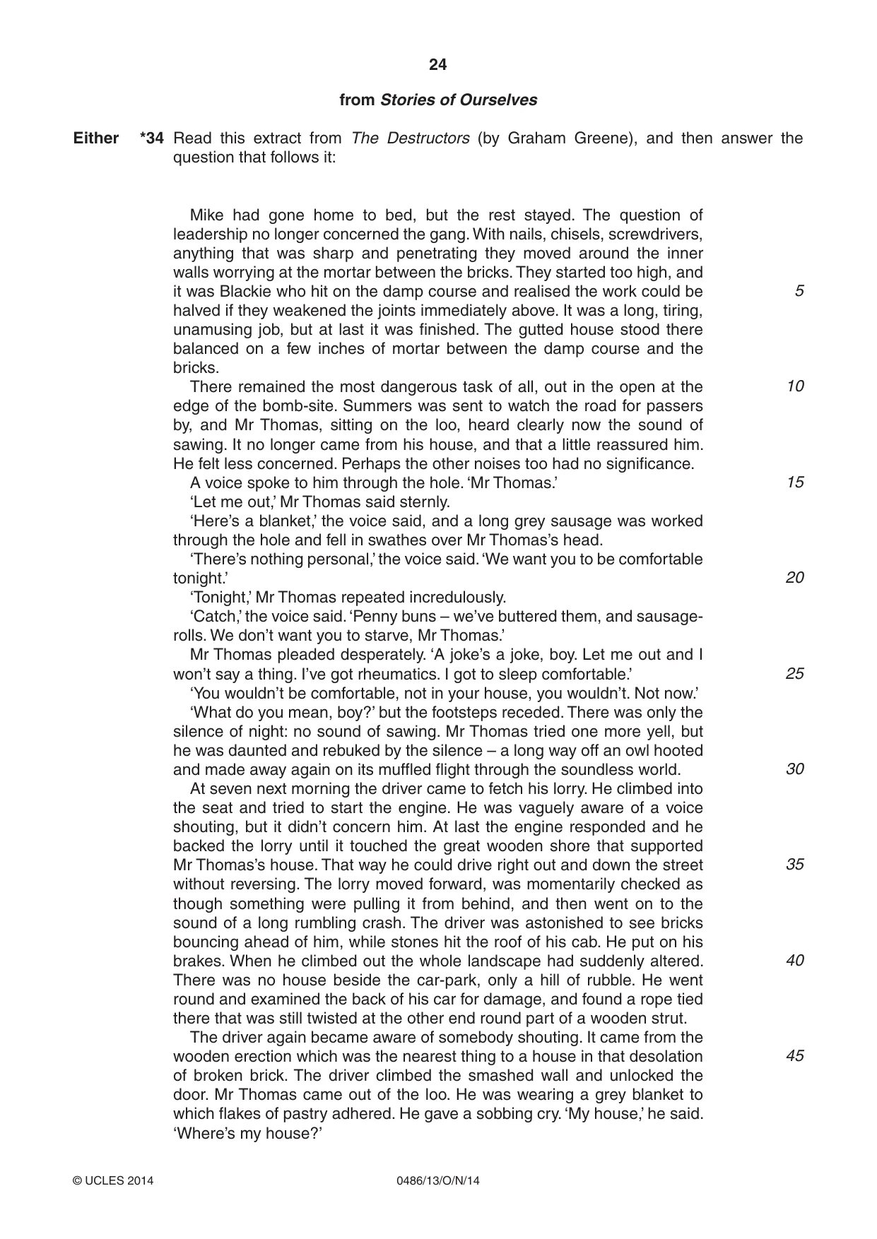 Cambridge IGCSE English - Literature 0486 2014 Oct/Nov Paper 1 · Variant 3 question paper, page 24 of 28