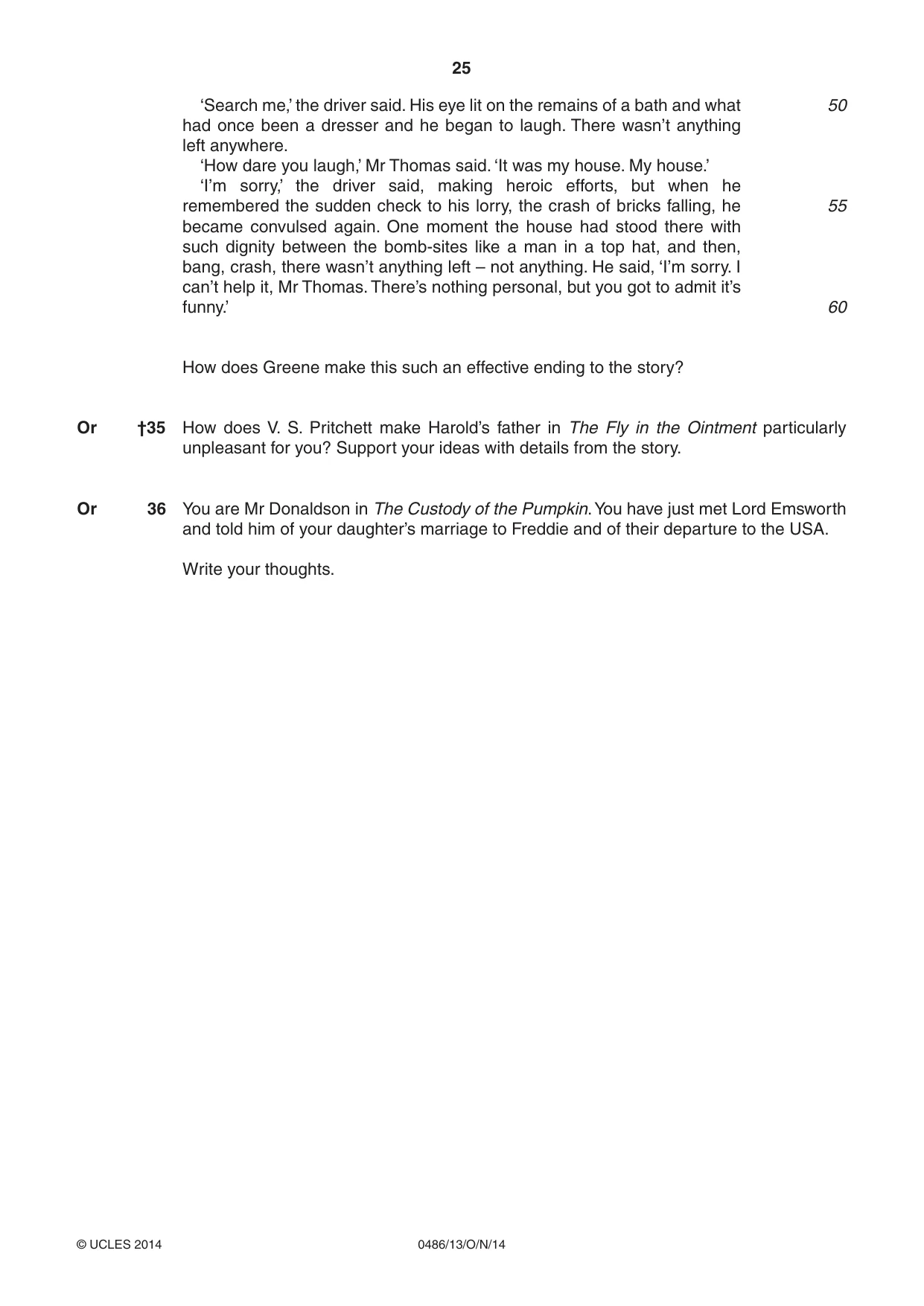 Cambridge IGCSE English - Literature 0486 2014 Oct/Nov Paper 1 · Variant 3 question paper, page 25 of 28