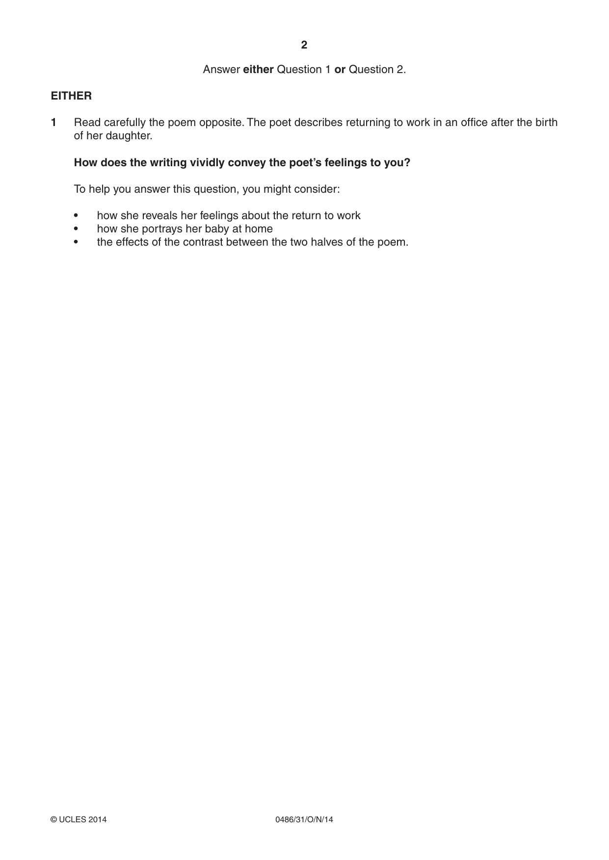 Cambridge IGCSE English - Literature 0486 2014 Oct/Nov Paper 3 · Variant 1 question paper, page 2 of 8