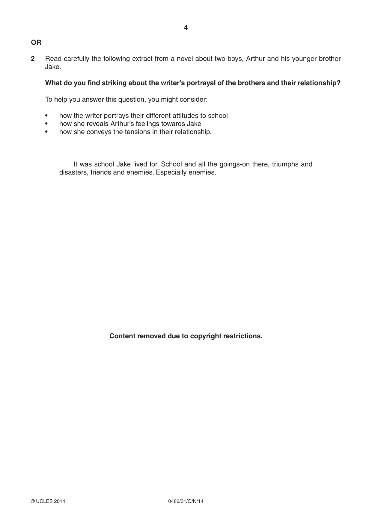 Cambridge IGCSE English - Literature 0486 2014 Oct/Nov Paper 3 · Variant 1 question paper, page 4 of 8