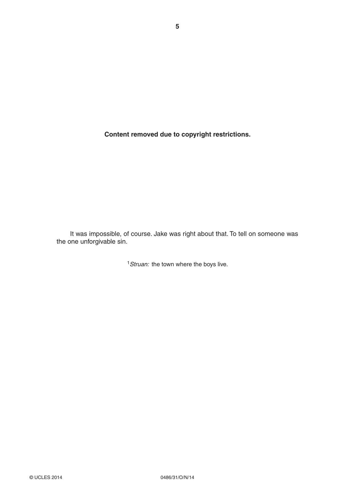Cambridge IGCSE English - Literature 0486 2014 Oct/Nov Paper 3 · Variant 1 question paper, page 5 of 8