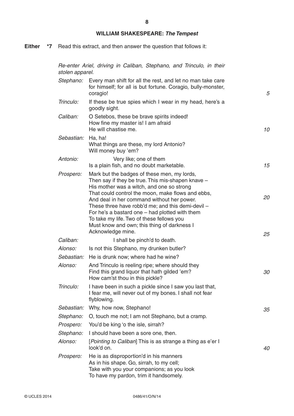 Cambridge IGCSE English - Literature 0486 2014 Oct/Nov Paper 4 · Variant 1 question paper, page 8 of 28