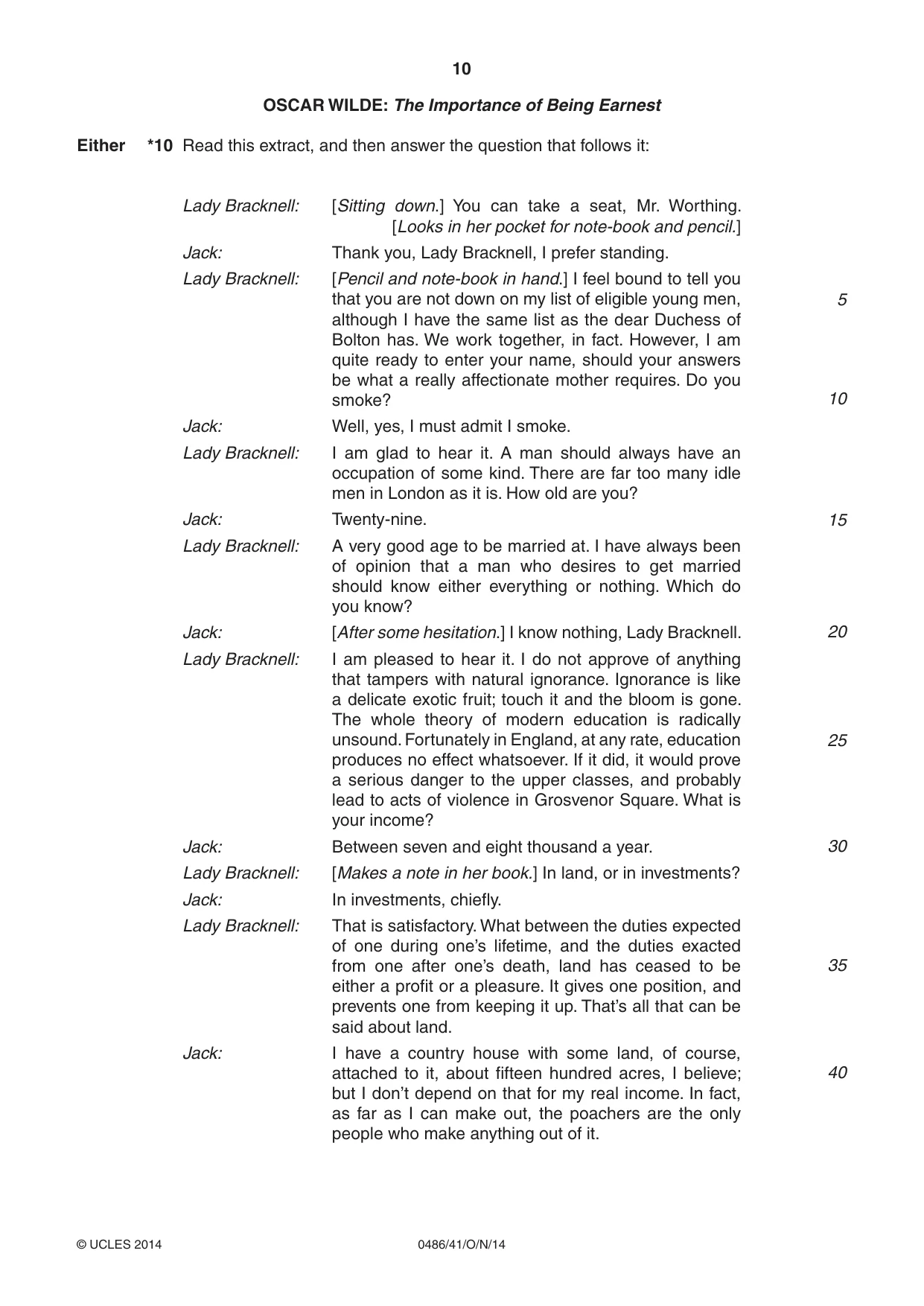 Cambridge IGCSE English - Literature 0486 2014 Oct/Nov Paper 4 · Variant 1 question paper, page 10 of 28