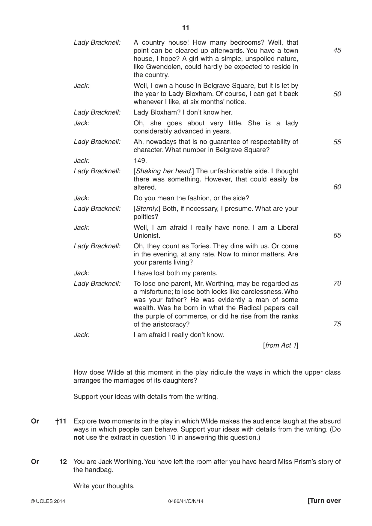 Cambridge IGCSE English - Literature 0486 2014 Oct/Nov Paper 4 · Variant 1 question paper, page 11 of 28