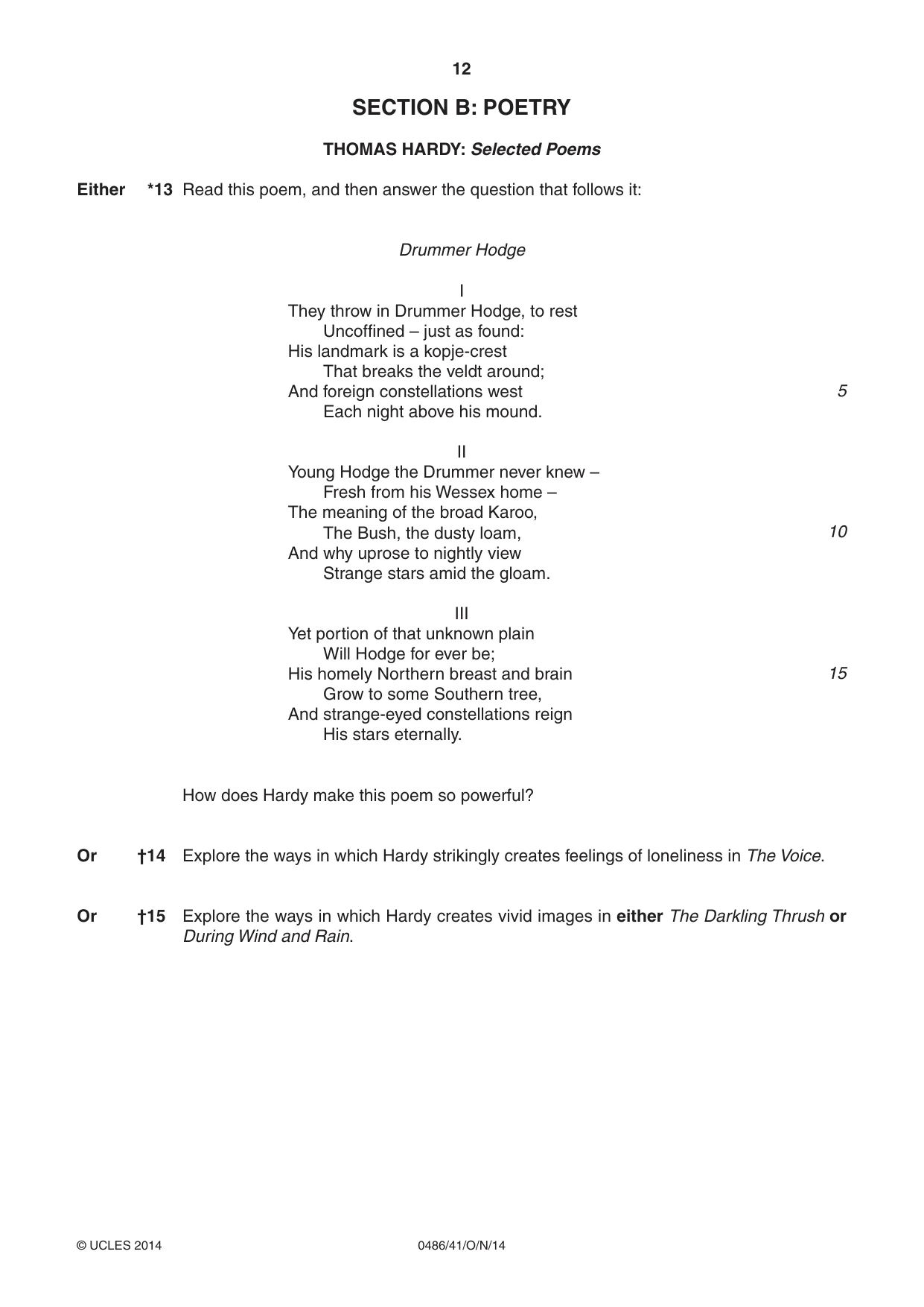 Cambridge IGCSE English - Literature 0486 2014 Oct/Nov Paper 4 · Variant 1 question paper, page 12 of 28