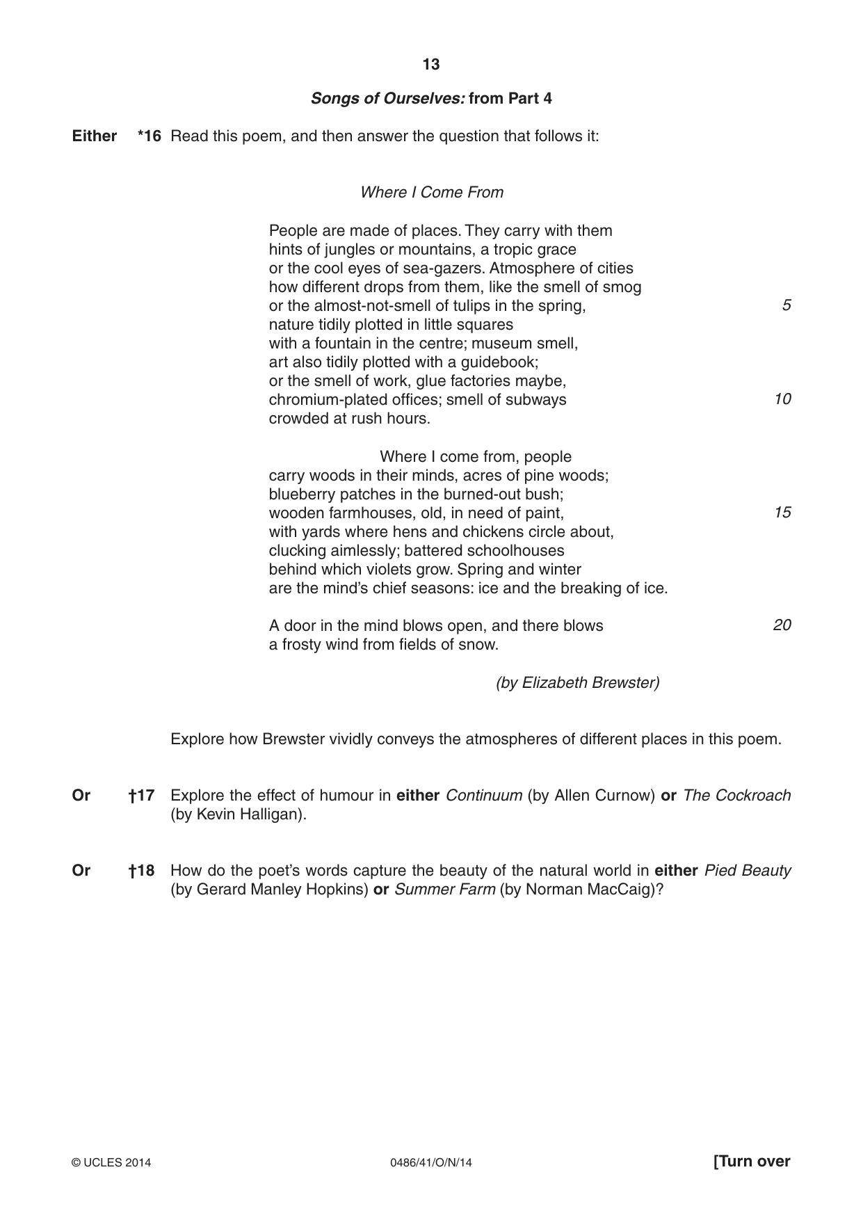 Cambridge IGCSE English - Literature 0486 2014 Oct/Nov Paper 4 · Variant 1 question paper, page 13 of 28