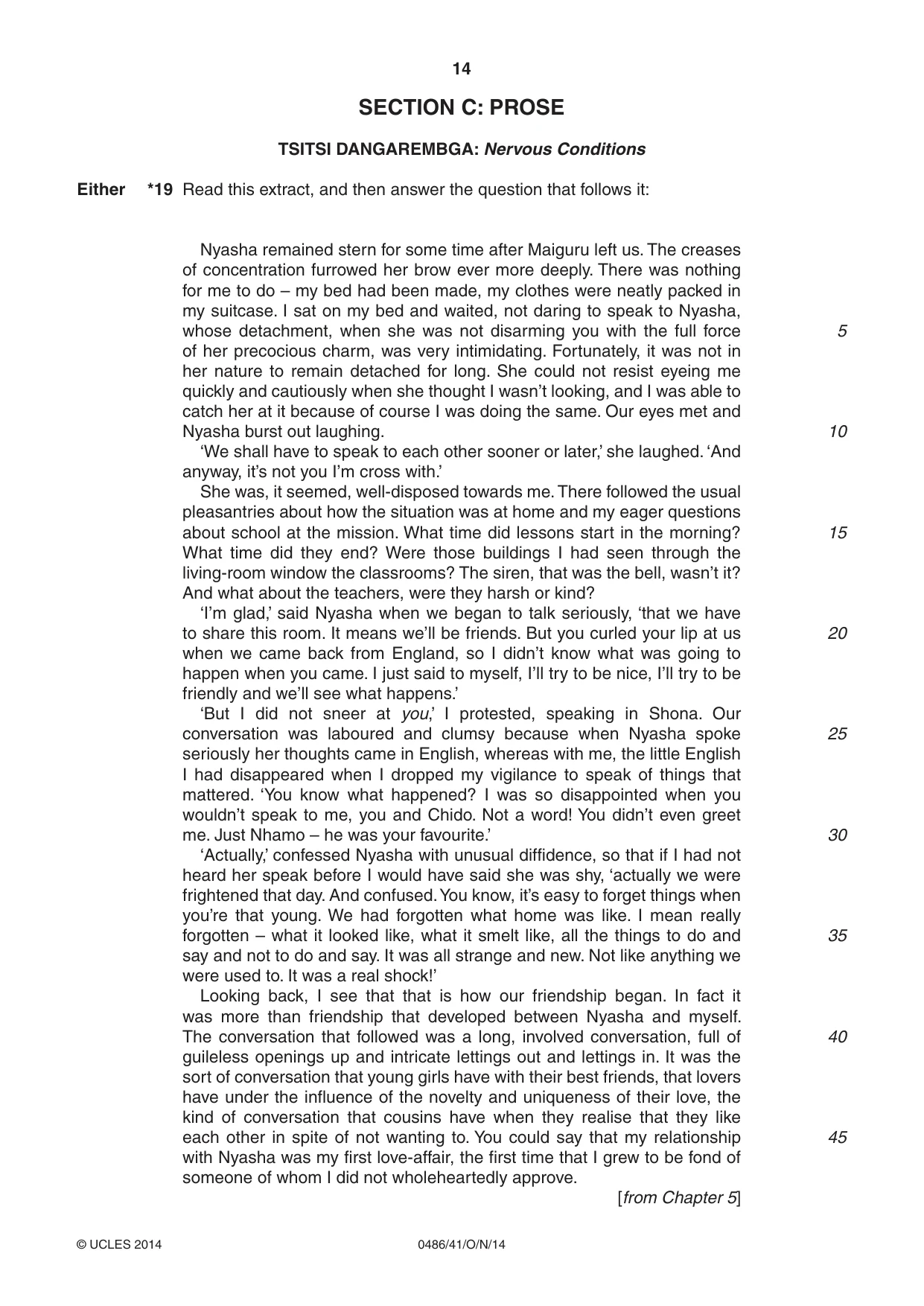 Cambridge IGCSE English - Literature 0486 2014 Oct/Nov Paper 4 · Variant 1 question paper, page 14 of 28