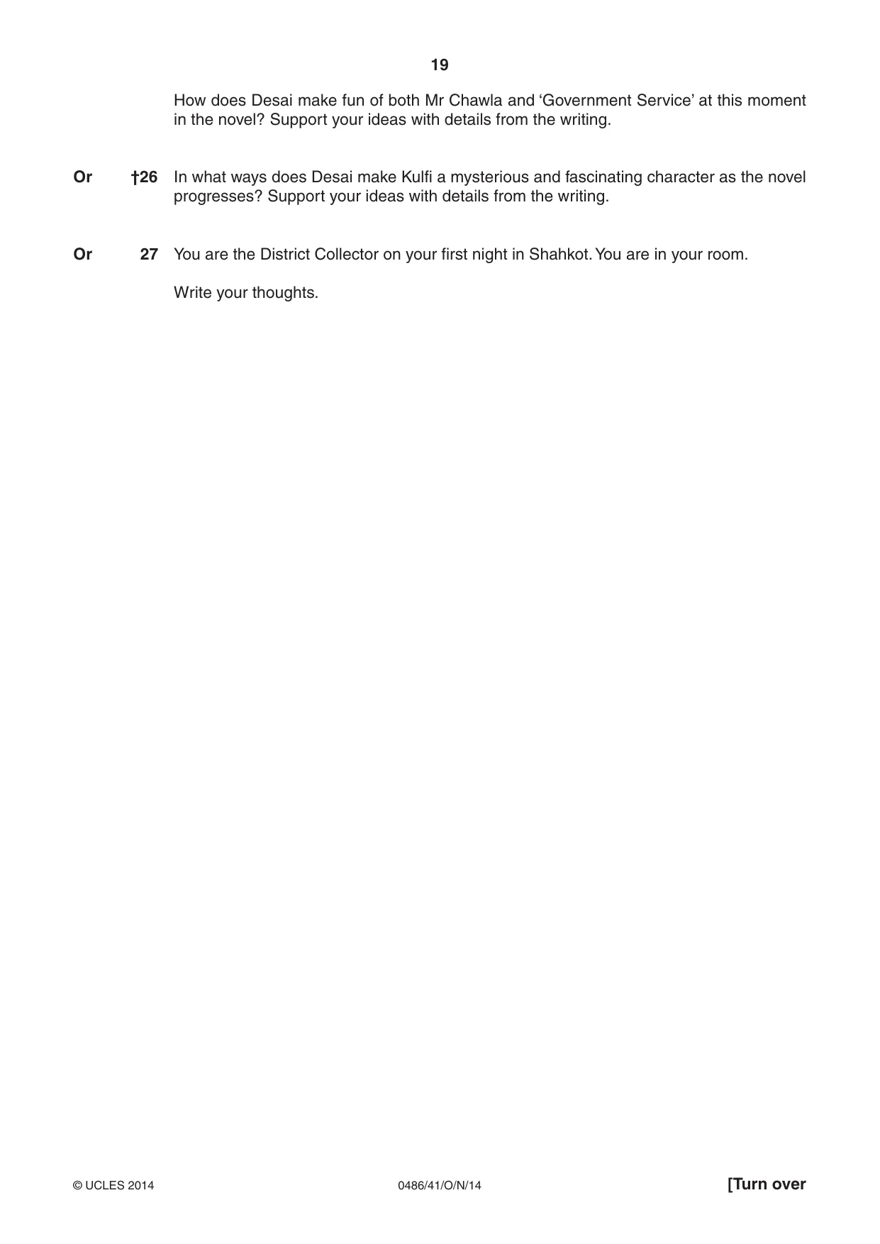 Cambridge IGCSE English - Literature 0486 2014 Oct/Nov Paper 4 · Variant 1 question paper, page 19 of 28