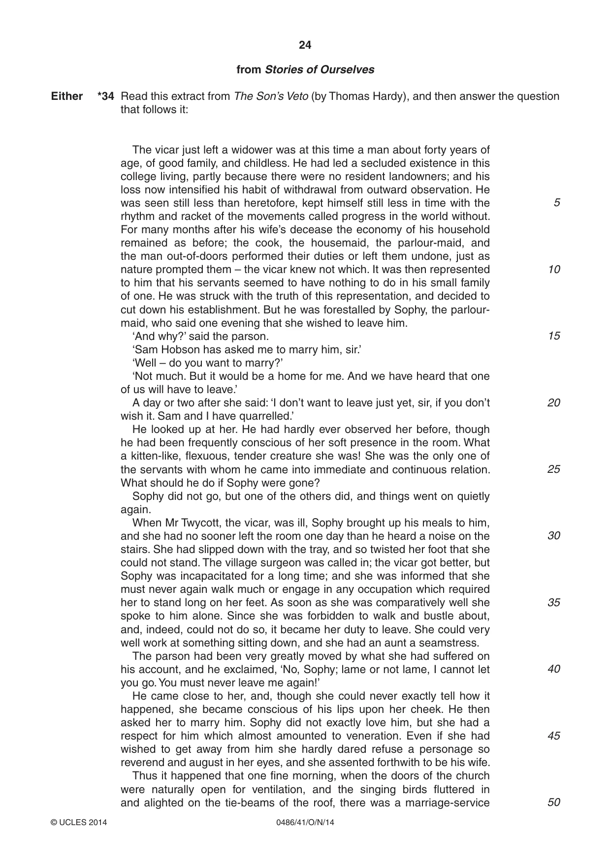 Cambridge IGCSE English - Literature 0486 2014 Oct/Nov Paper 4 · Variant 1 question paper, page 24 of 28