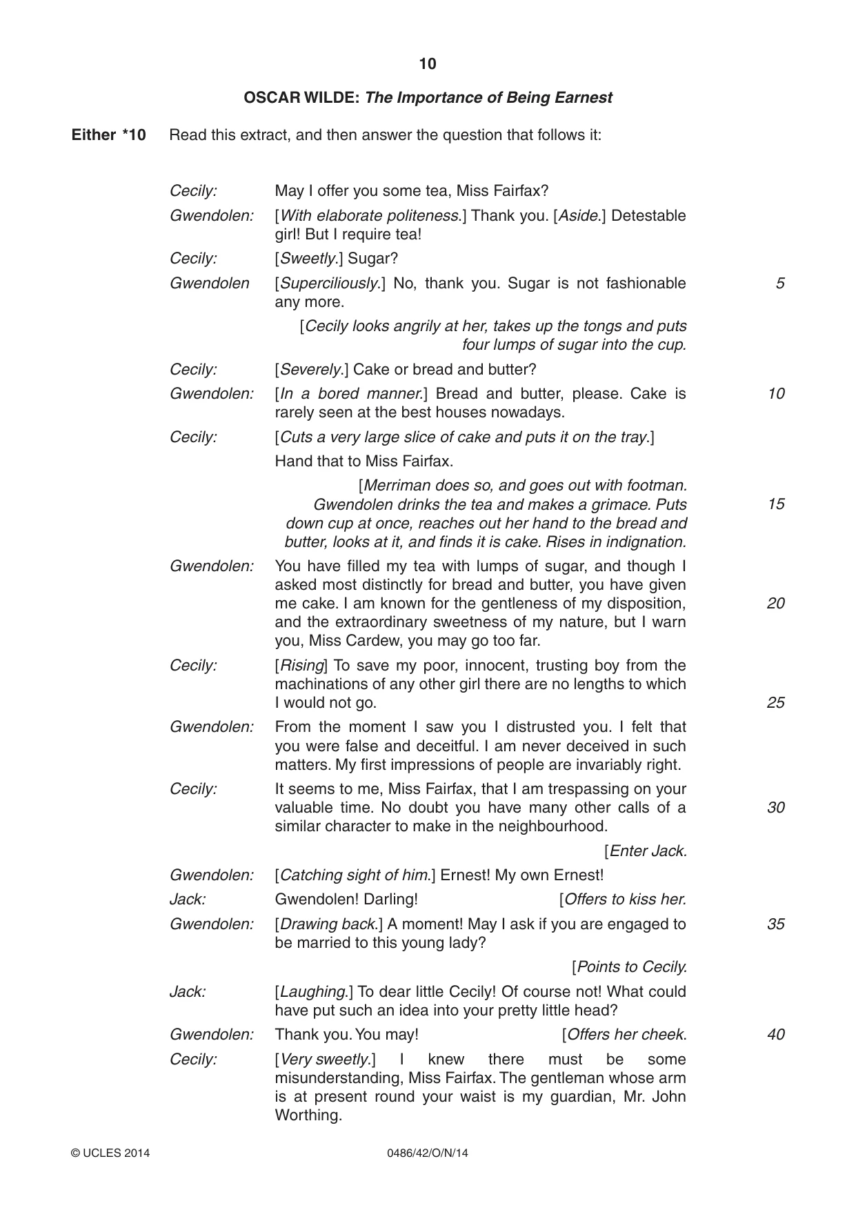 Cambridge IGCSE English - Literature 0486 2014 Oct/Nov Paper 4 · Variant 2 question paper, page 10 of 28