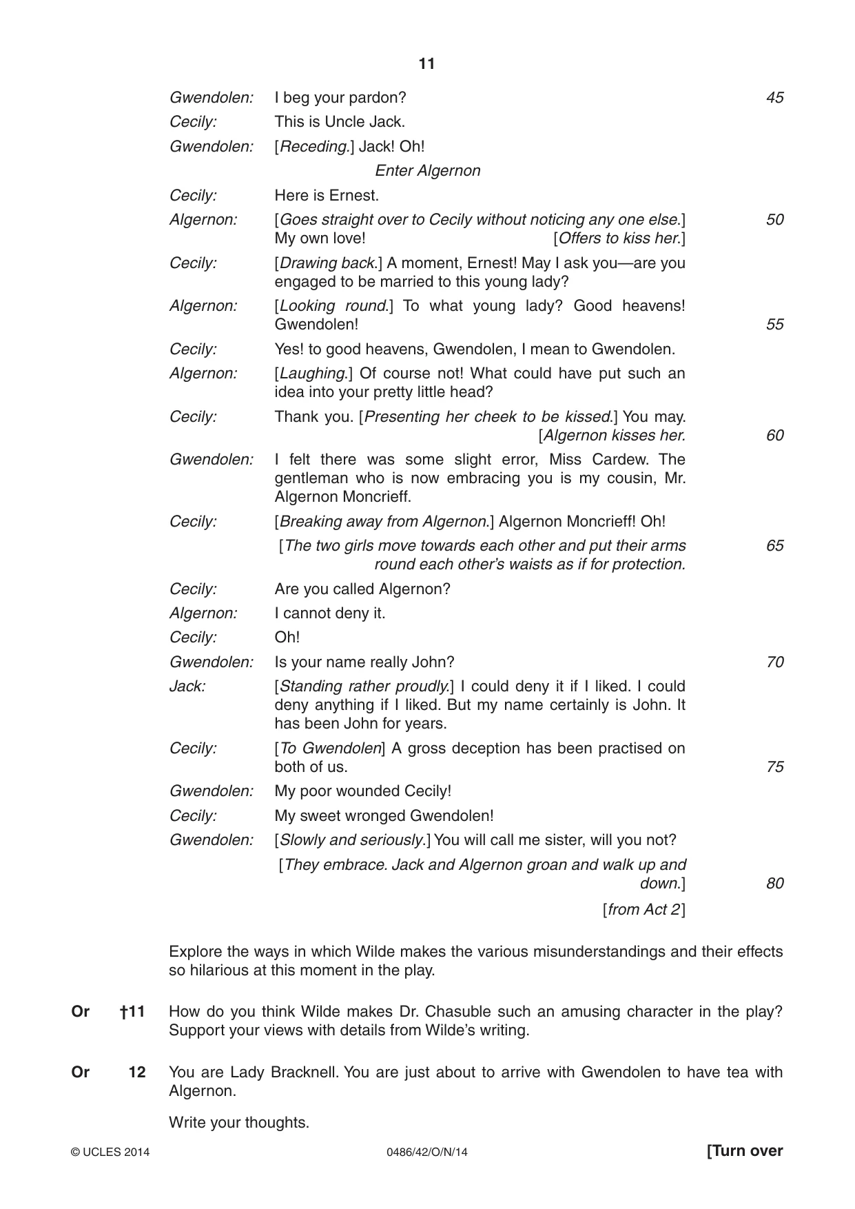 Cambridge IGCSE English - Literature 0486 2014 Oct/Nov Paper 4 · Variant 2 question paper, page 11 of 28