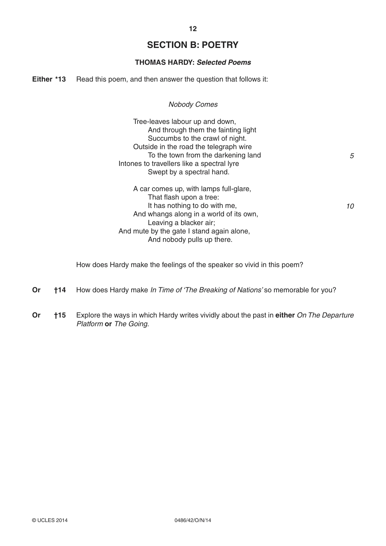 Cambridge IGCSE English - Literature 0486 2014 Oct/Nov Paper 4 · Variant 2 question paper, page 12 of 28