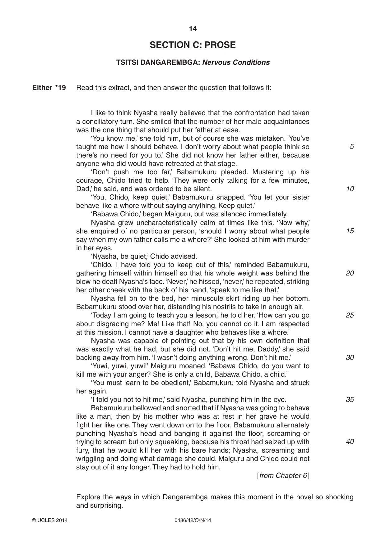 Cambridge IGCSE English - Literature 0486 2014 Oct/Nov Paper 4 · Variant 2 question paper, page 14 of 28
