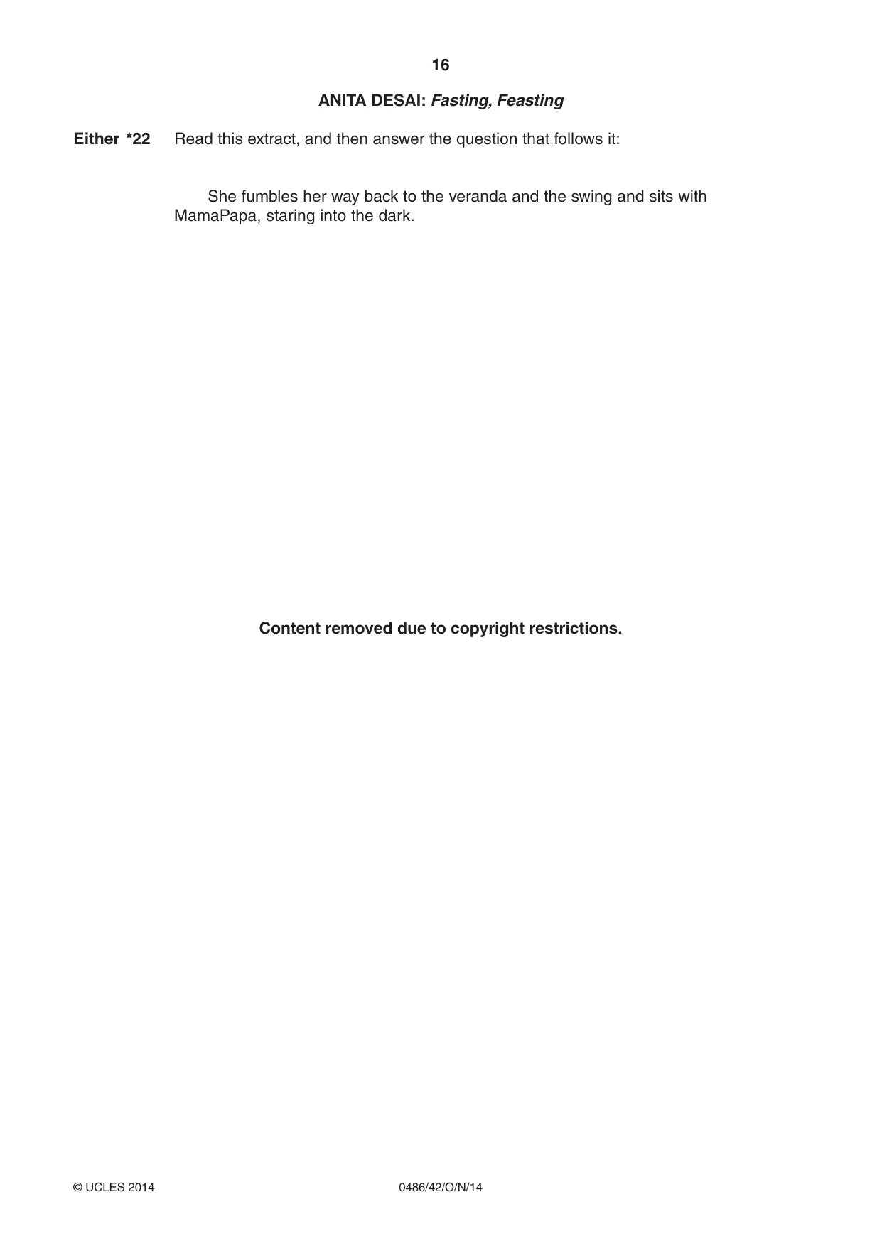 Cambridge IGCSE English - Literature 0486 2014 Oct/Nov Paper 4 · Variant 2 question paper, page 16 of 28