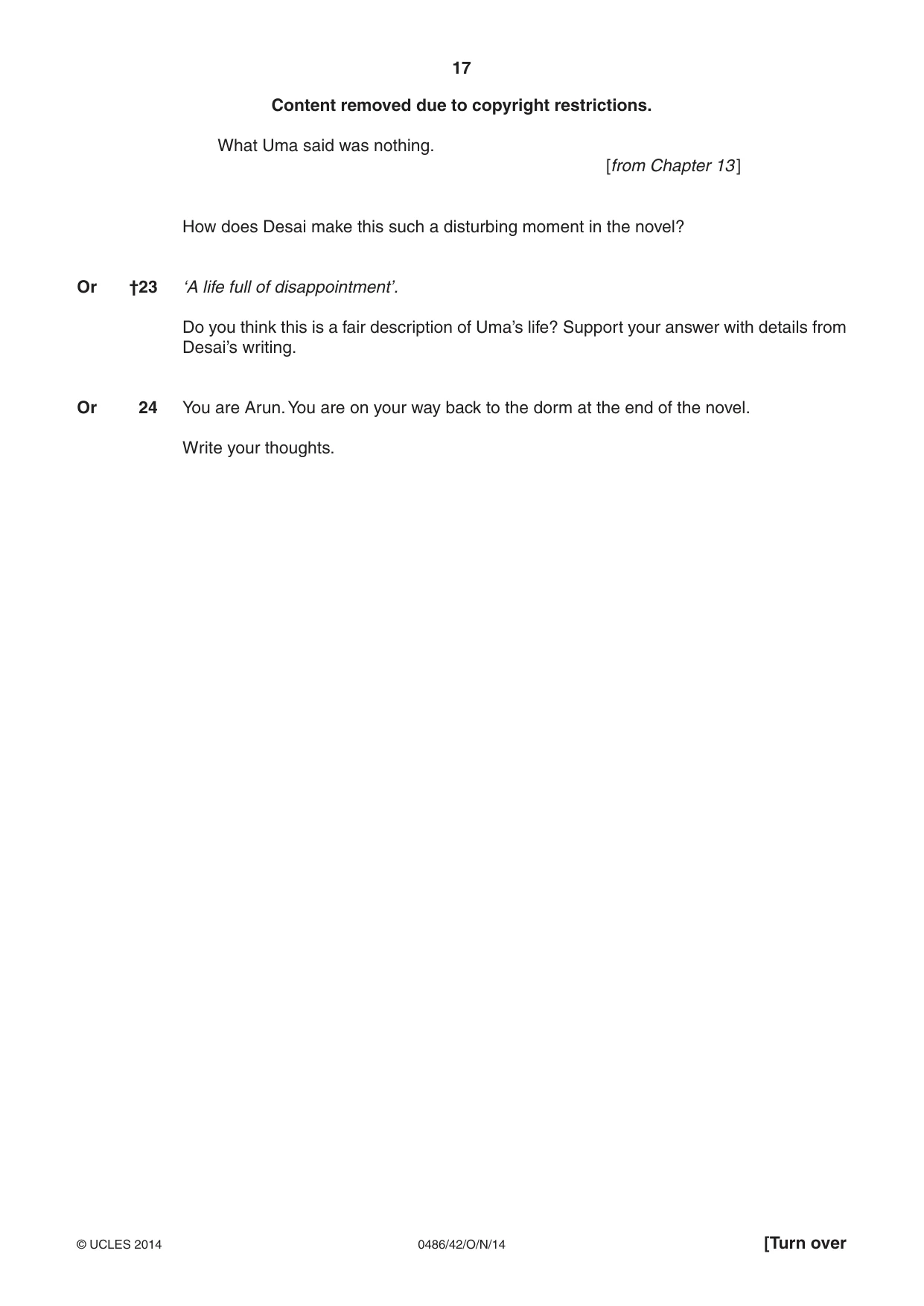 Cambridge IGCSE English - Literature 0486 2014 Oct/Nov Paper 4 · Variant 2 question paper, page 17 of 28