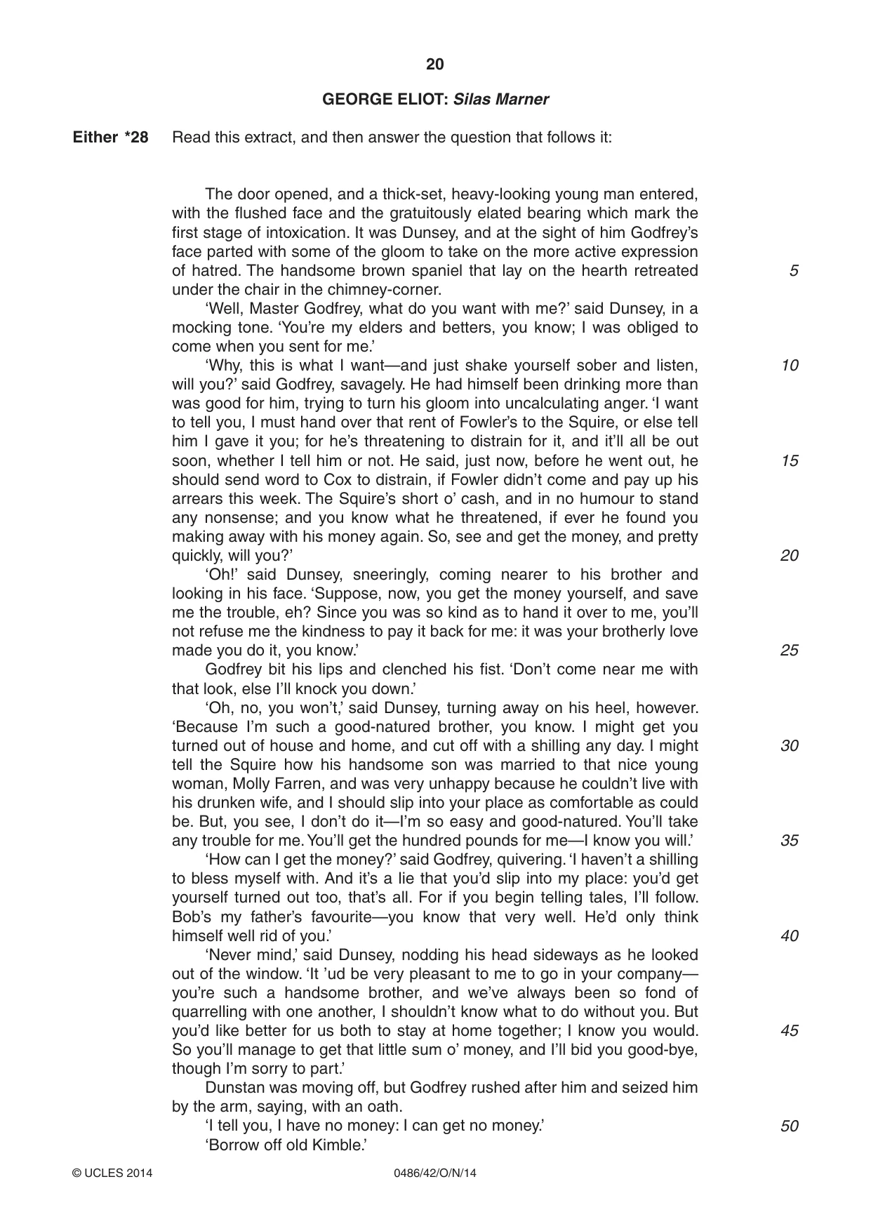 Cambridge IGCSE English - Literature 0486 2014 Oct/Nov Paper 4 · Variant 2 question paper, page 20 of 28