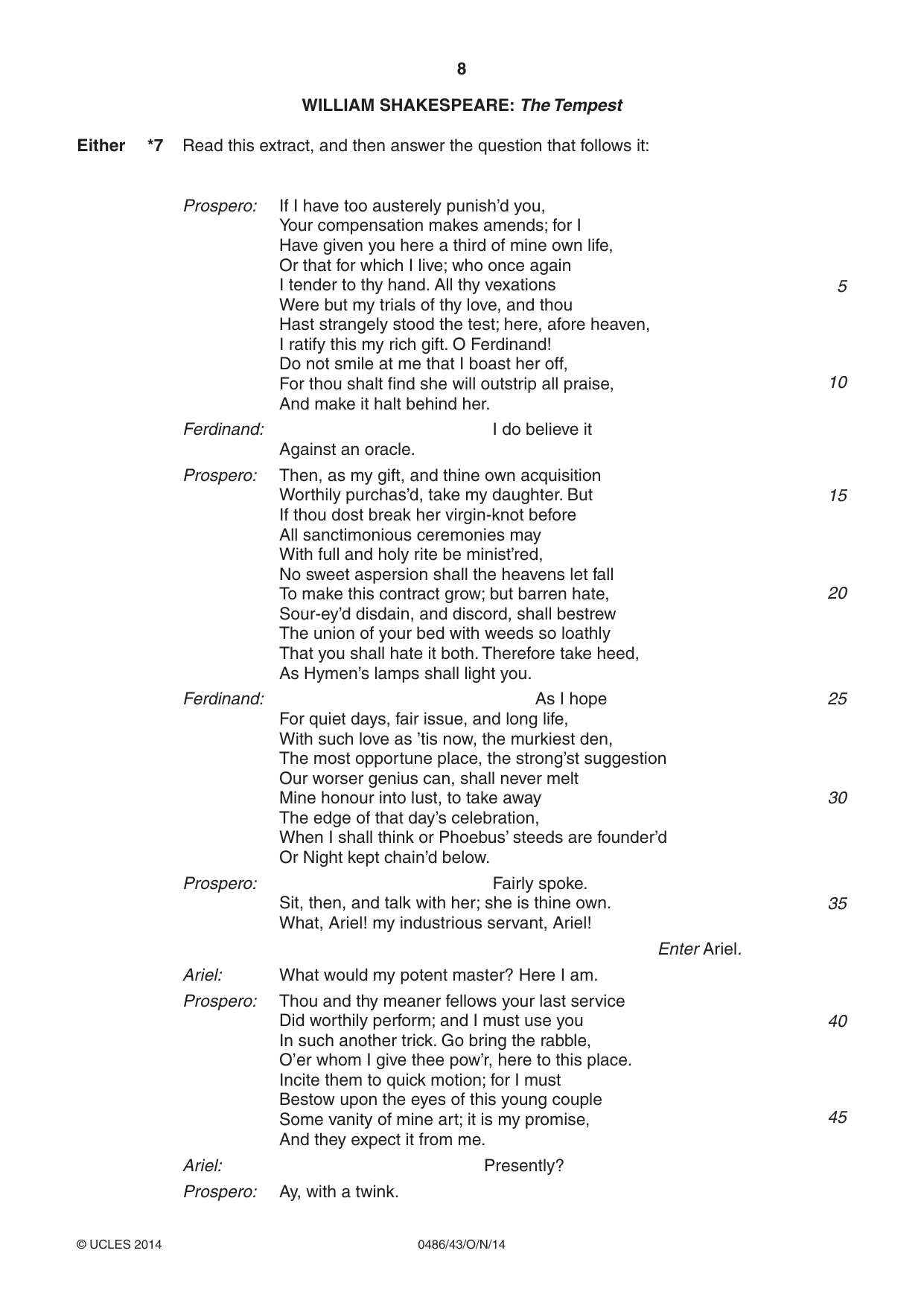 Cambridge IGCSE English - Literature 0486 2014 Oct/Nov Paper 4 · Variant 3 question paper, page 8 of 28