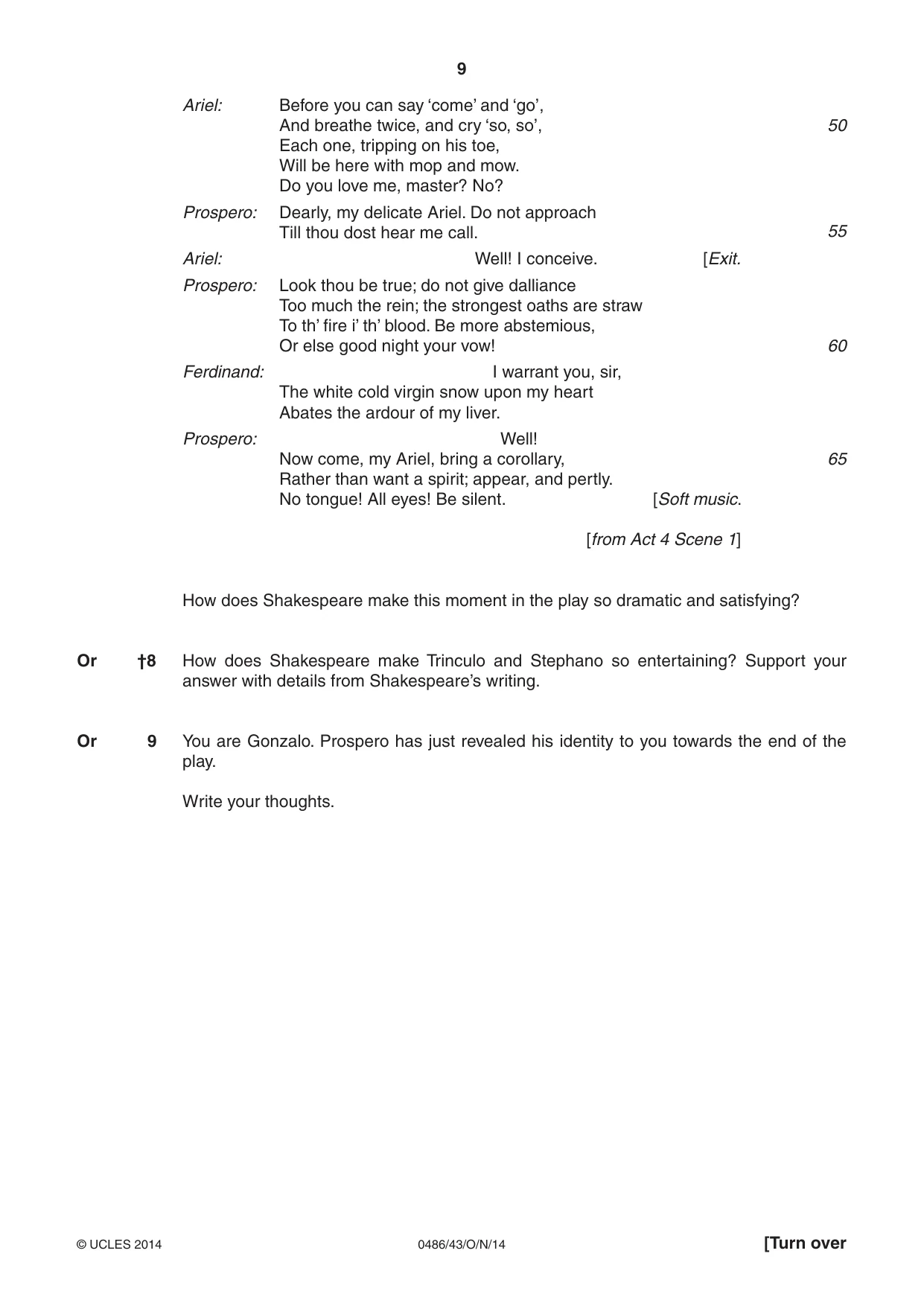 Cambridge IGCSE English - Literature 0486 2014 Oct/Nov Paper 4 · Variant 3 question paper, page 9 of 28