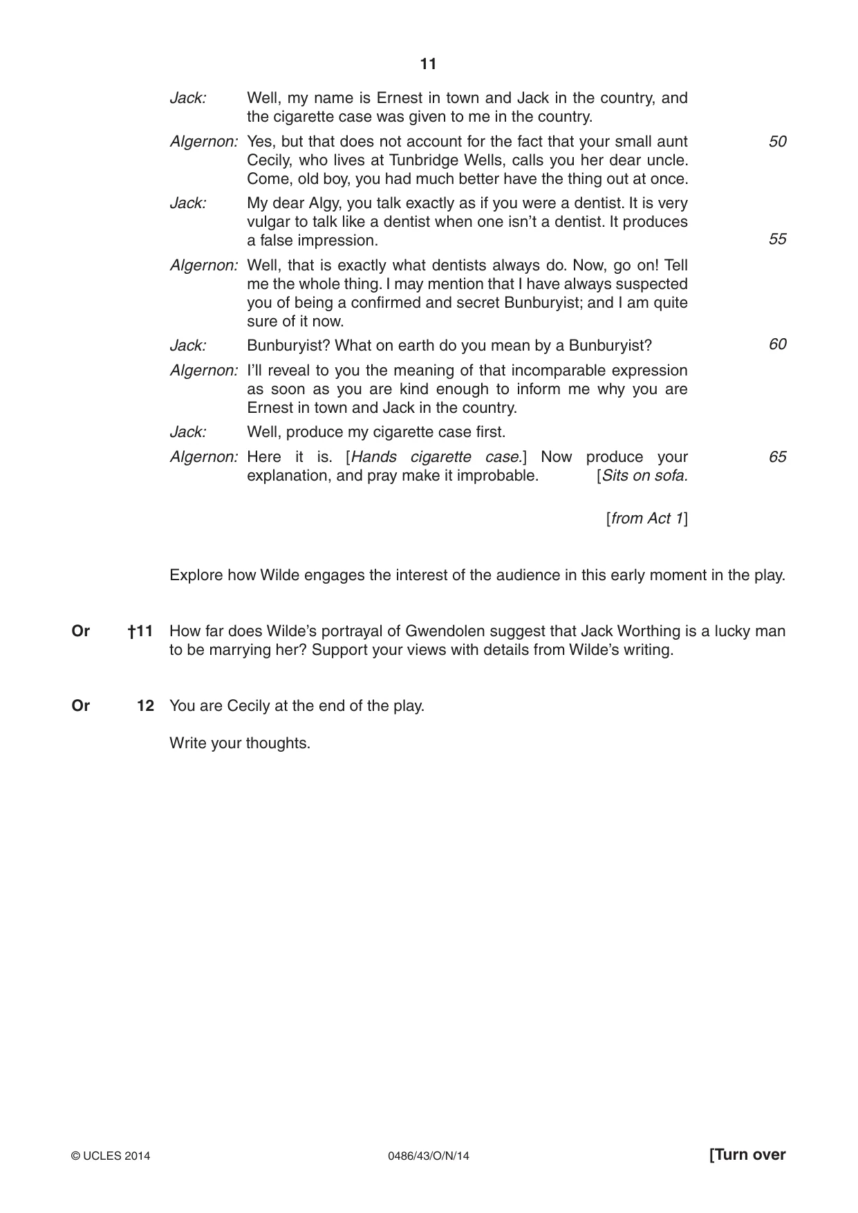 Cambridge IGCSE English - Literature 0486 2014 Oct/Nov Paper 4 · Variant 3 question paper, page 11 of 28