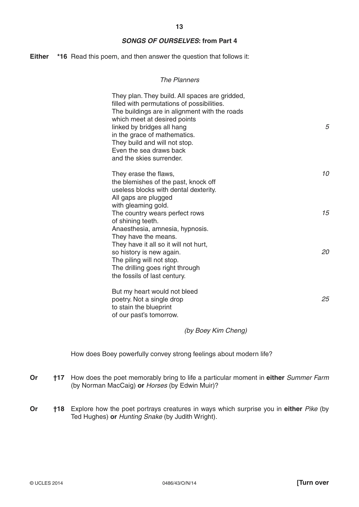 Cambridge IGCSE English - Literature 0486 2014 Oct/Nov Paper 4 · Variant 3 question paper, page 13 of 28