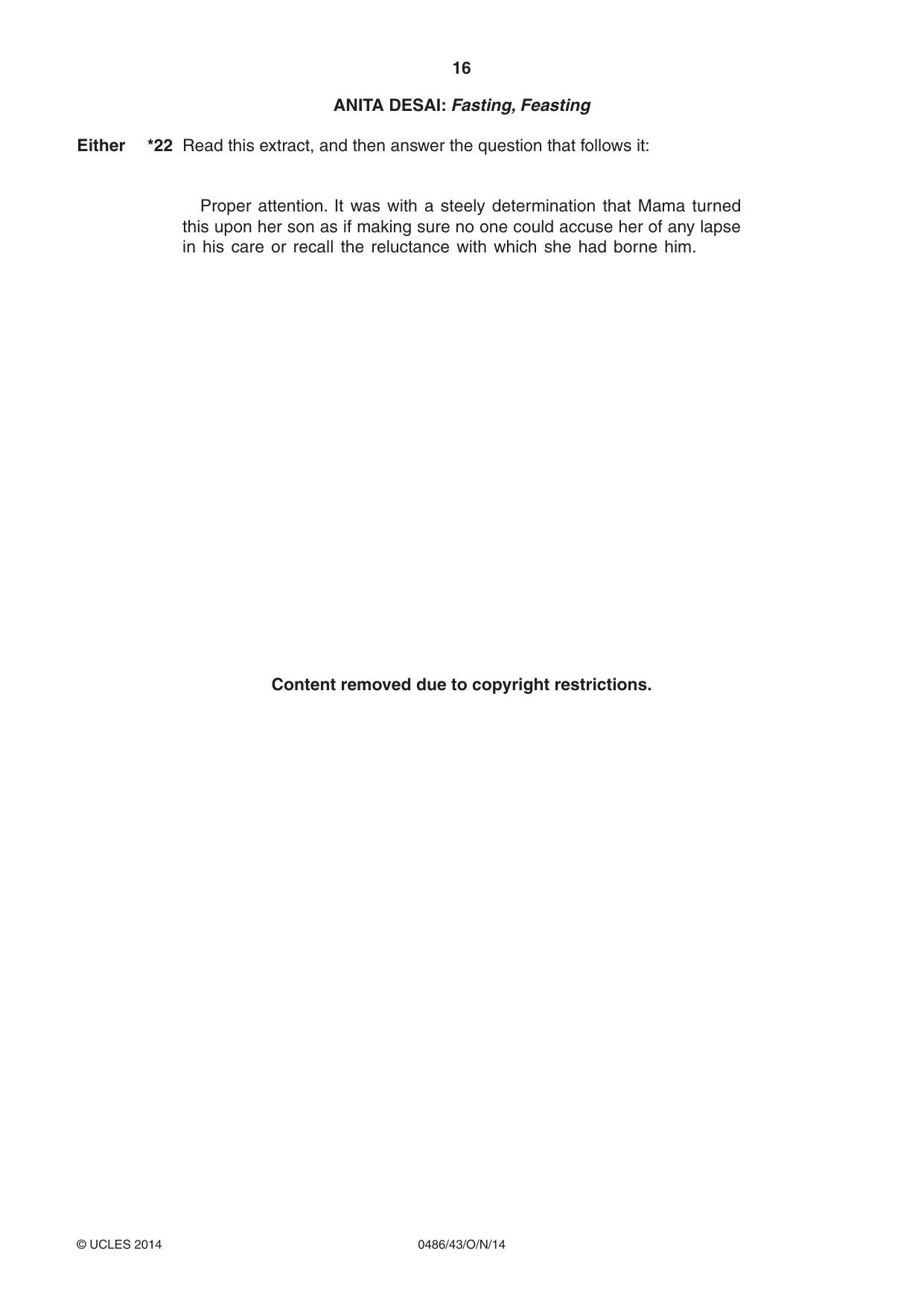 Cambridge IGCSE English - Literature 0486 2014 Oct/Nov Paper 4 · Variant 3 question paper, page 16 of 28