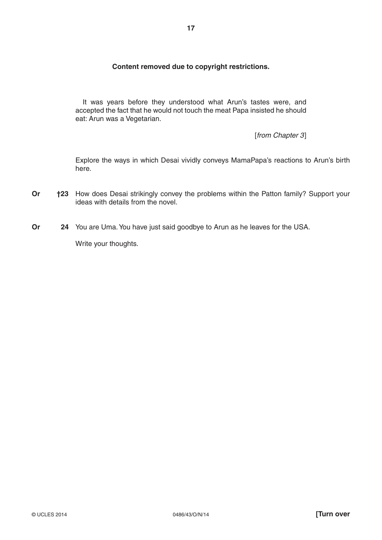 Cambridge IGCSE English - Literature 0486 2014 Oct/Nov Paper 4 · Variant 3 question paper, page 17 of 28