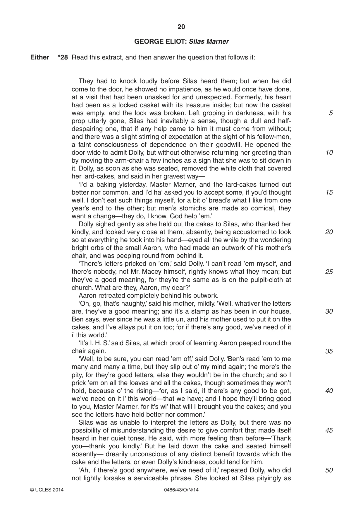 Cambridge IGCSE English - Literature 0486 2014 Oct/Nov Paper 4 · Variant 3 question paper, page 20 of 28