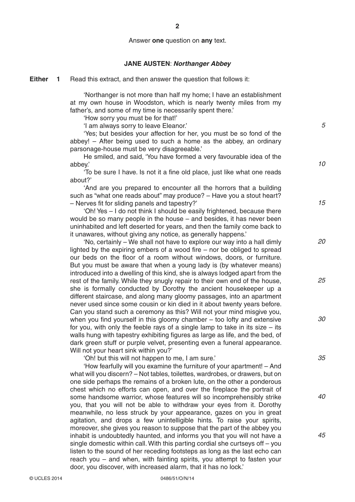 Cambridge IGCSE English - Literature 0486 2014 Oct/Nov Paper 5 · Variant 1 question paper, page 2 of 16