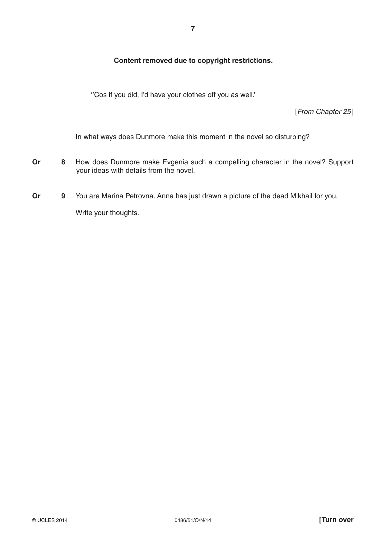 Cambridge IGCSE English - Literature 0486 2014 Oct/Nov Paper 5 · Variant 1 question paper, page 7 of 16