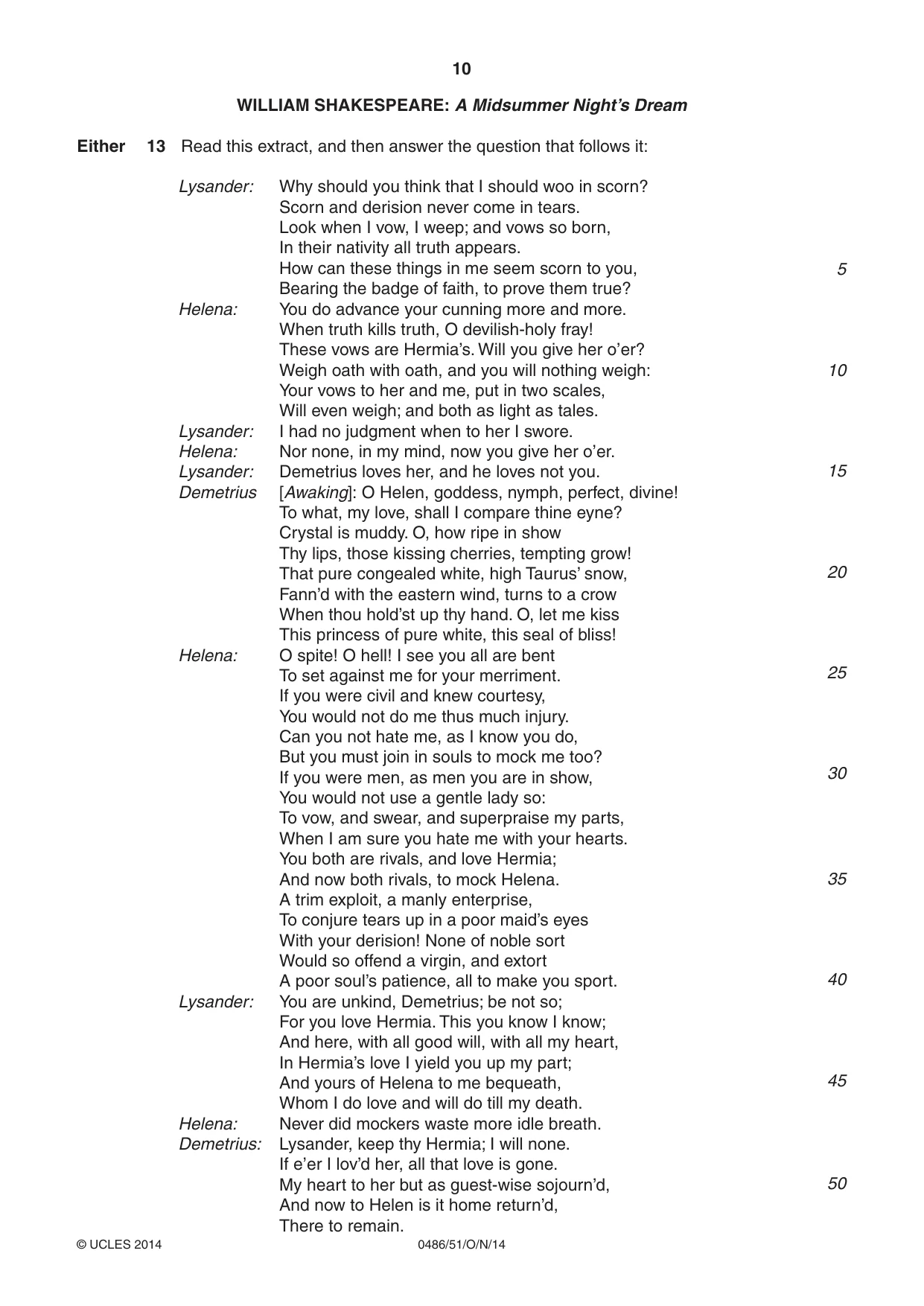 Cambridge IGCSE English - Literature 0486 2014 Oct/Nov Paper 5 · Variant 1 question paper, page 10 of 16