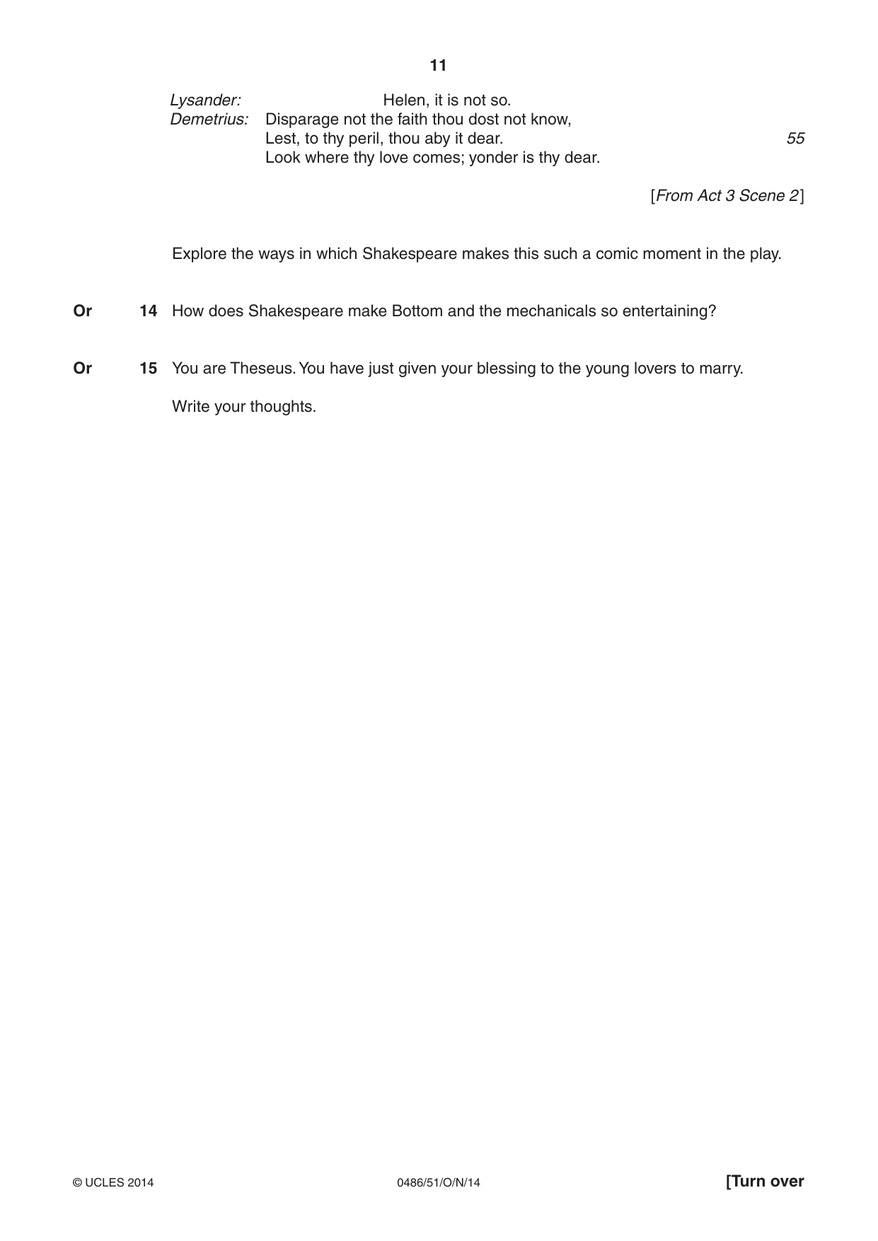 Cambridge IGCSE English - Literature 0486 2014 Oct/Nov Paper 5 · Variant 1 question paper, page 11 of 16