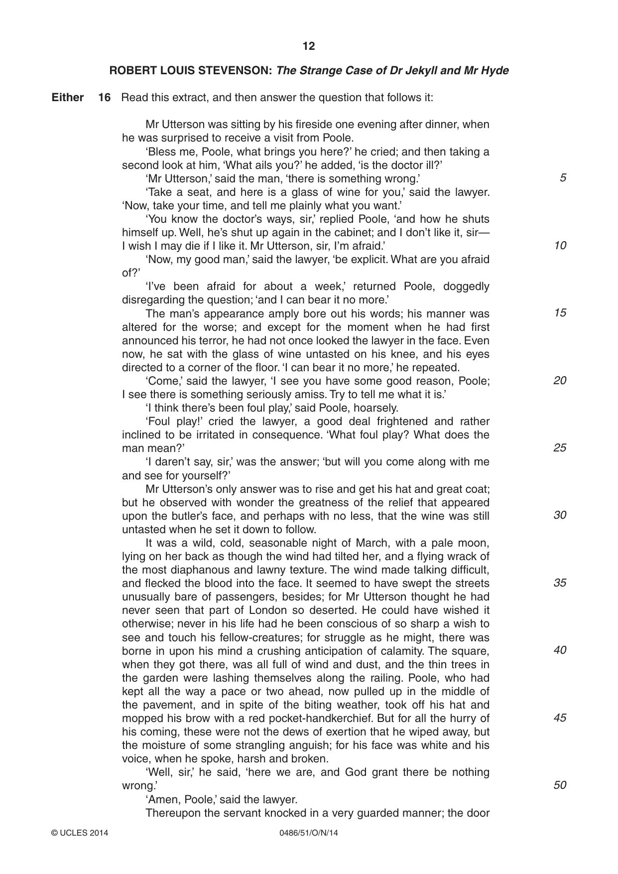 Cambridge IGCSE English - Literature 0486 2014 Oct/Nov Paper 5 · Variant 1 question paper, page 12 of 16