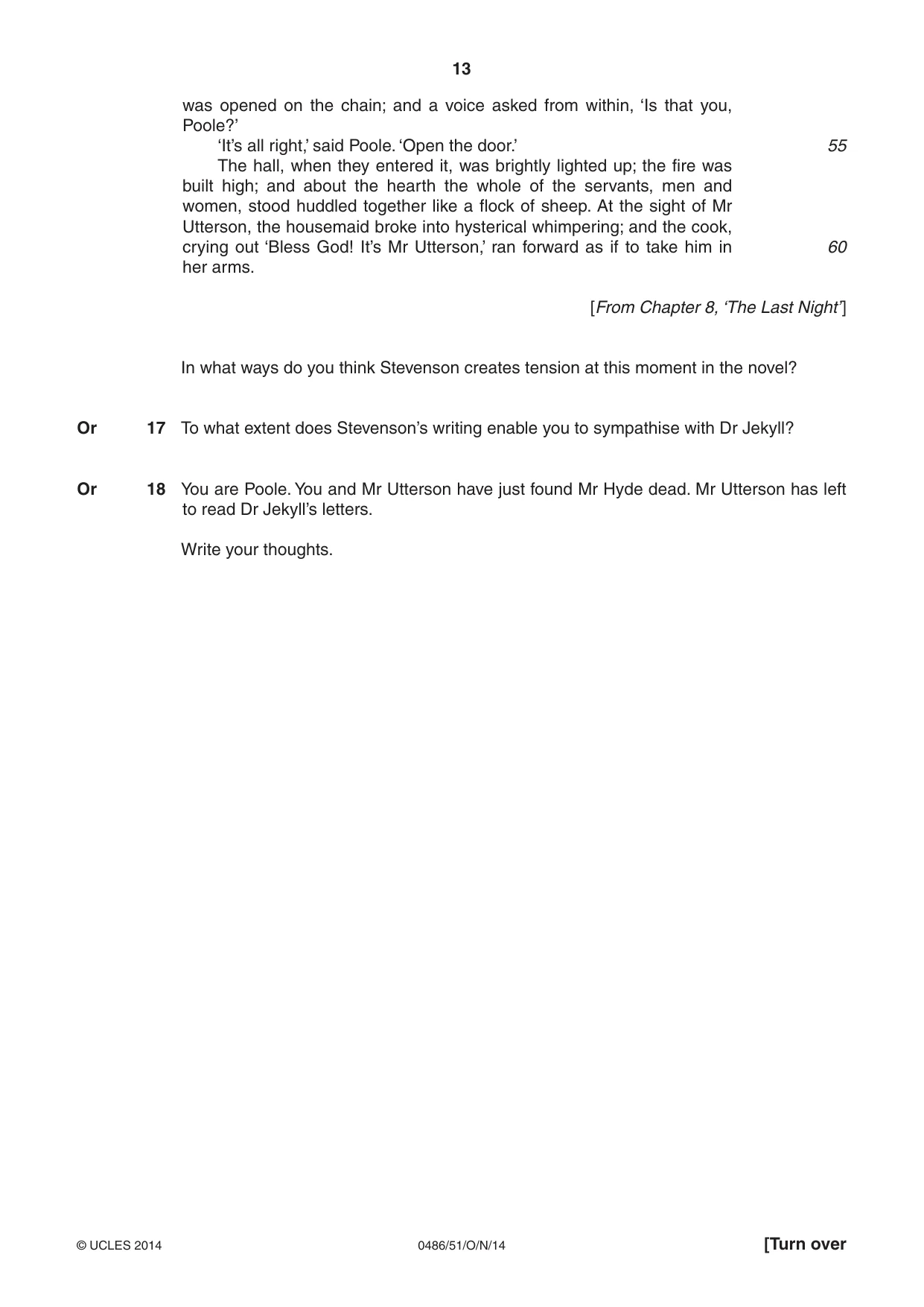Cambridge IGCSE English - Literature 0486 2014 Oct/Nov Paper 5 · Variant 1 question paper, page 13 of 16