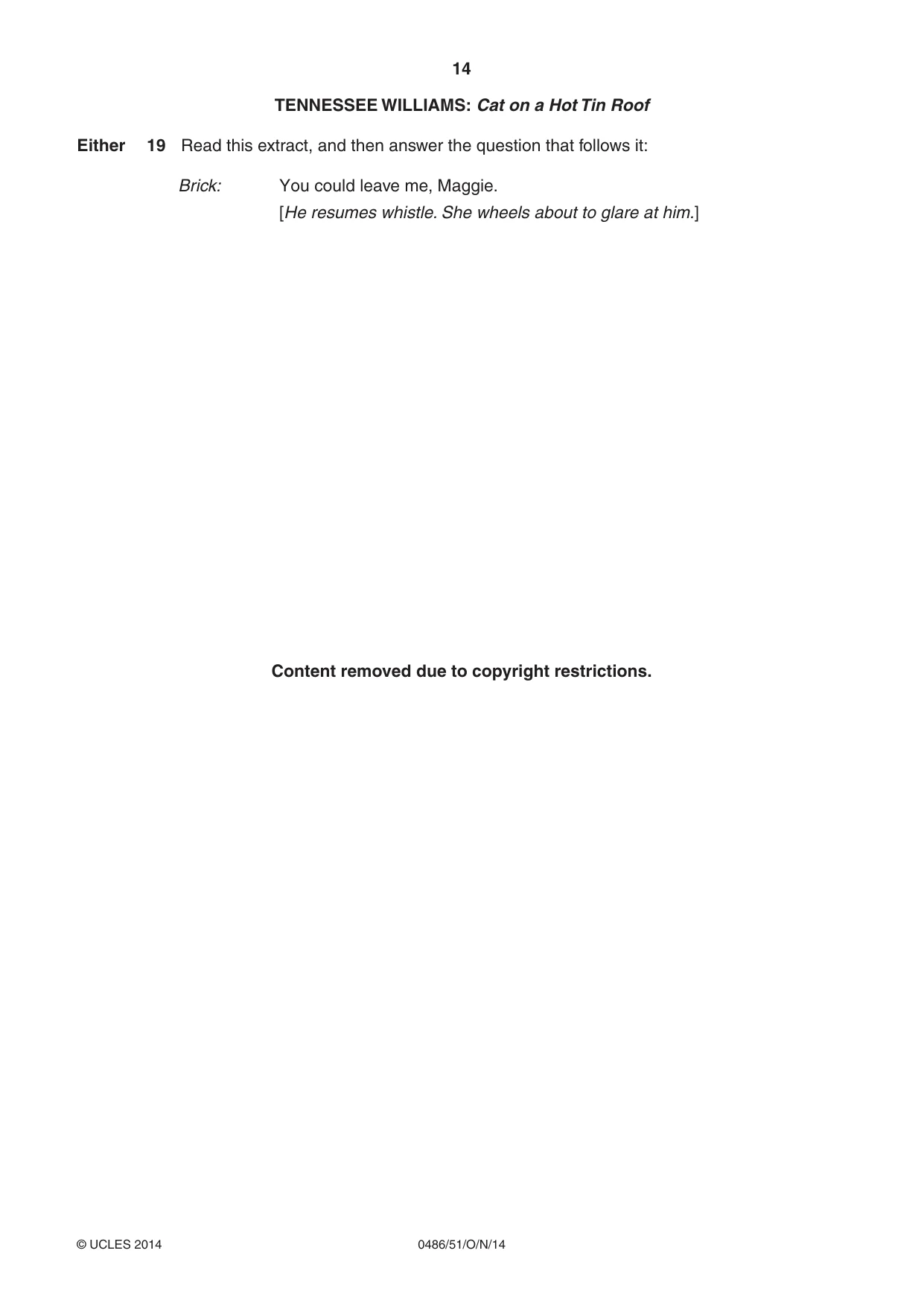 Cambridge IGCSE English - Literature 0486 2014 Oct/Nov Paper 5 · Variant 1 question paper, page 14 of 16