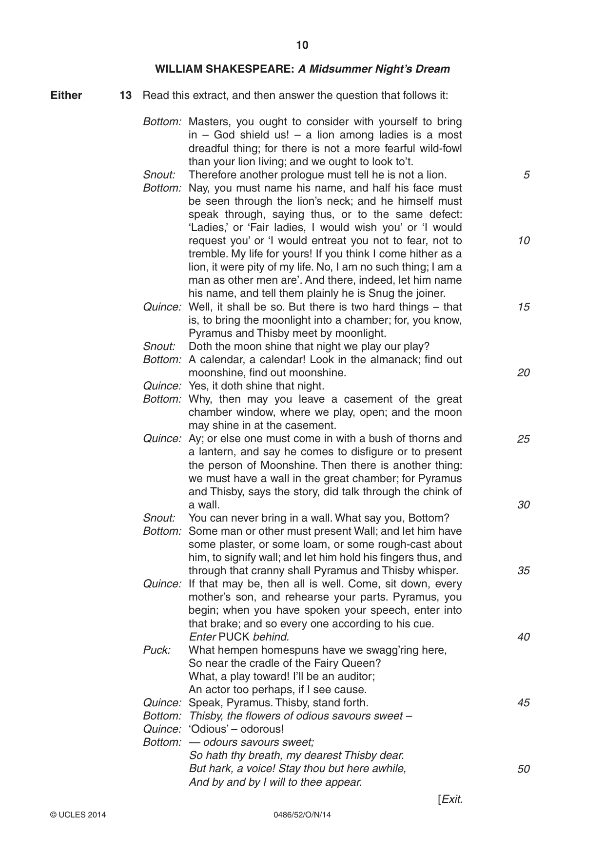 Cambridge IGCSE English - Literature 0486 2014 Oct/Nov Paper 5 · Variant 2 question paper, page 10 of 16