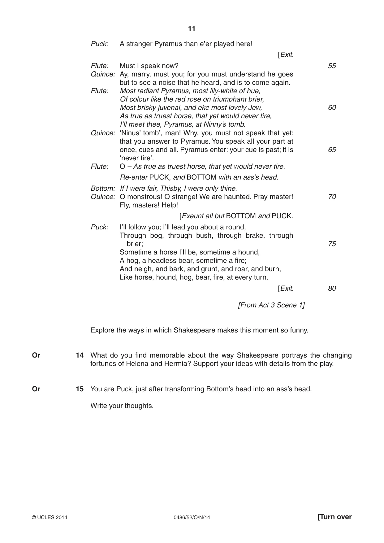 Cambridge IGCSE English - Literature 0486 2014 Oct/Nov Paper 5 · Variant 2 question paper, page 11 of 16