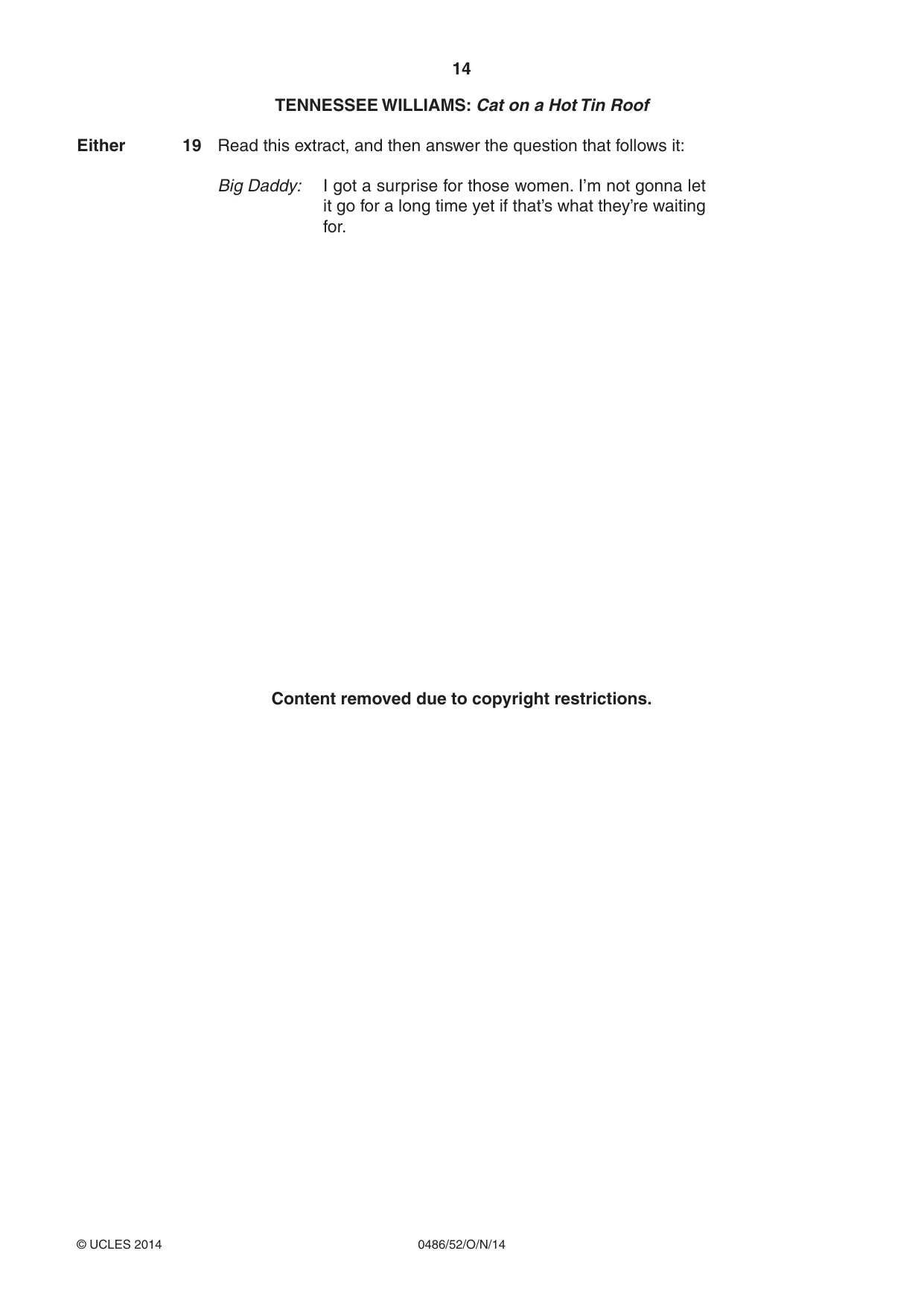 Cambridge IGCSE English - Literature 0486 2014 Oct/Nov Paper 5 · Variant 2 question paper, page 14 of 16