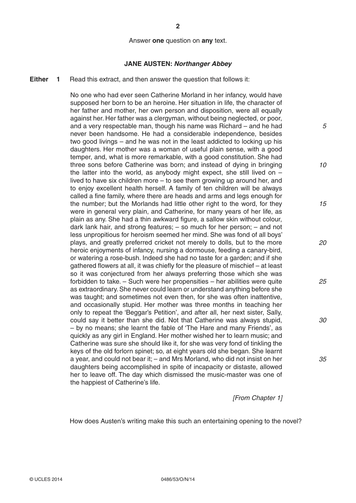 Cambridge IGCSE English - Literature 0486 2014 Oct/Nov Paper 5 · Variant 3 question paper, page 2 of 16