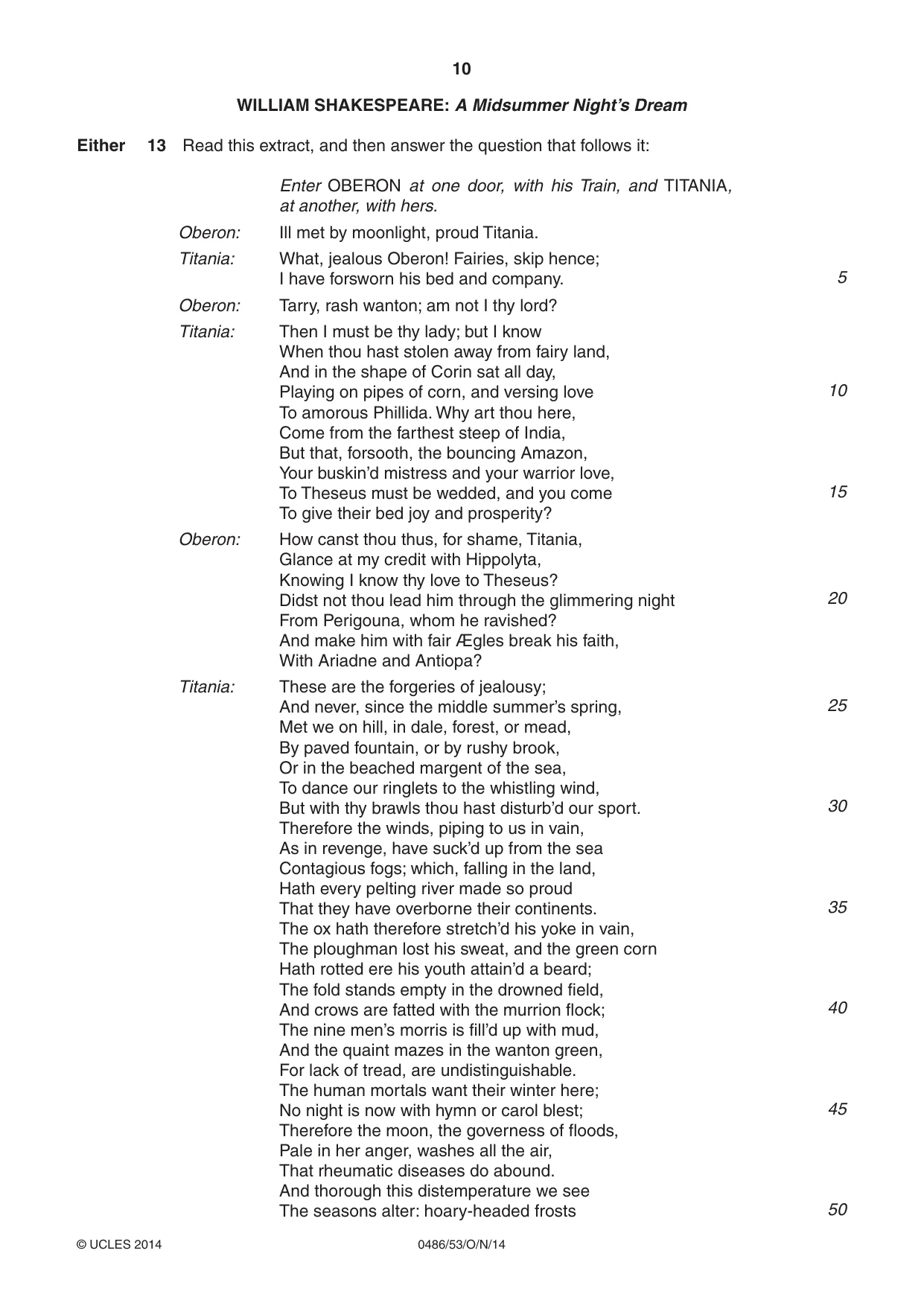 Cambridge IGCSE English - Literature 0486 2014 Oct/Nov Paper 5 · Variant 3 question paper, page 10 of 16