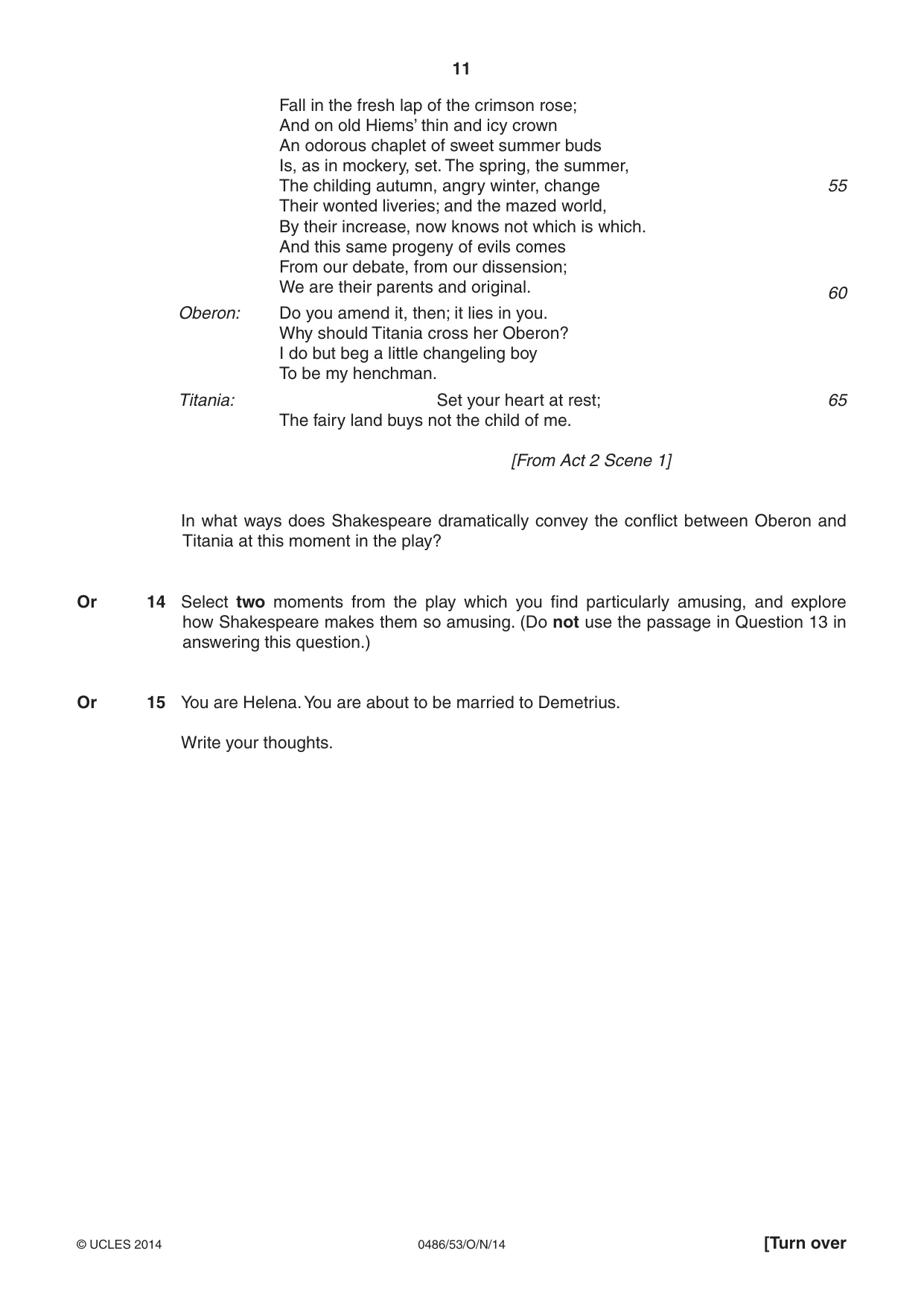 Cambridge IGCSE English - Literature 0486 2014 Oct/Nov Paper 5 · Variant 3 question paper, page 11 of 16