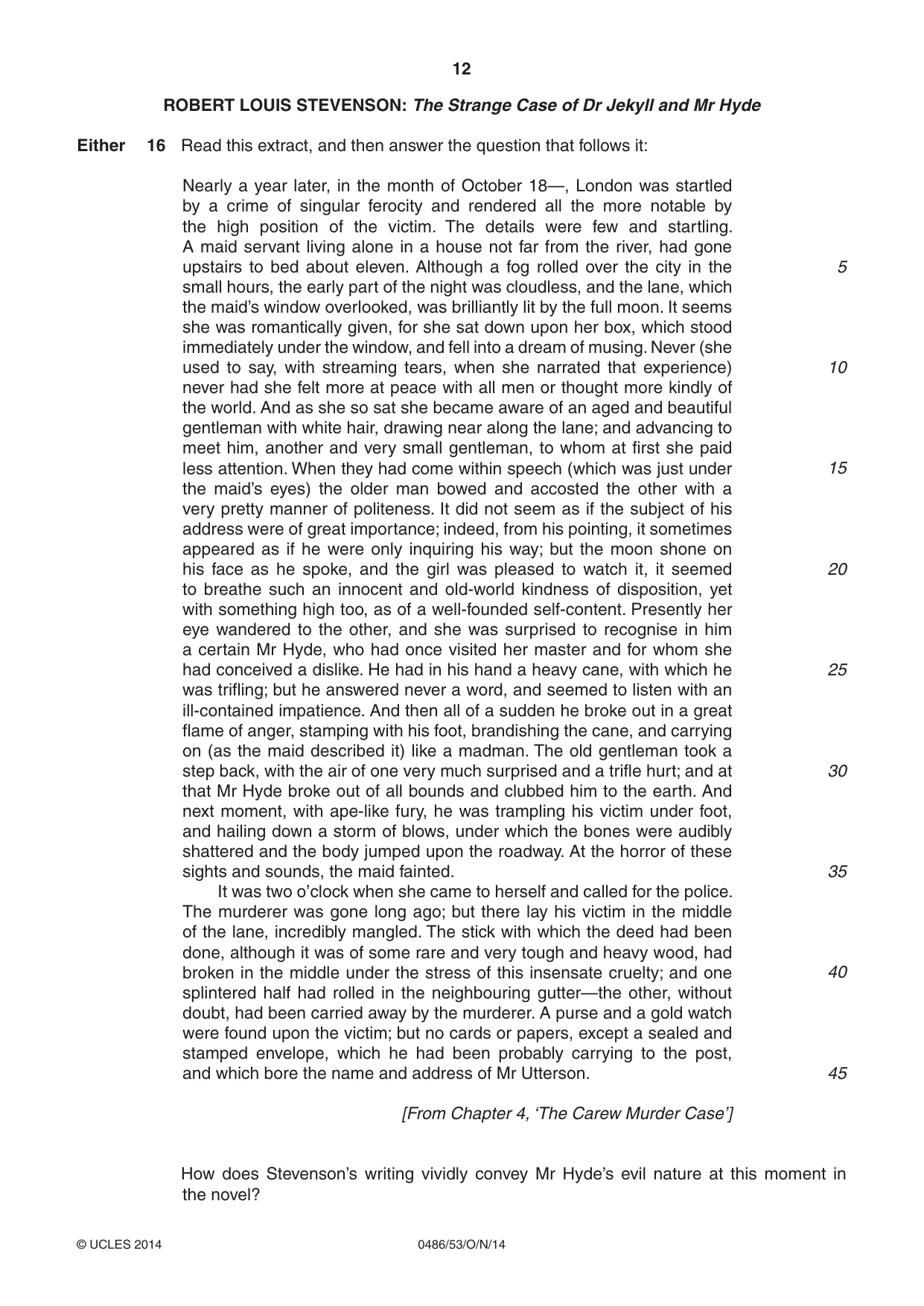 Cambridge IGCSE English - Literature 0486 2014 Oct/Nov Paper 5 · Variant 3 question paper, page 12 of 16