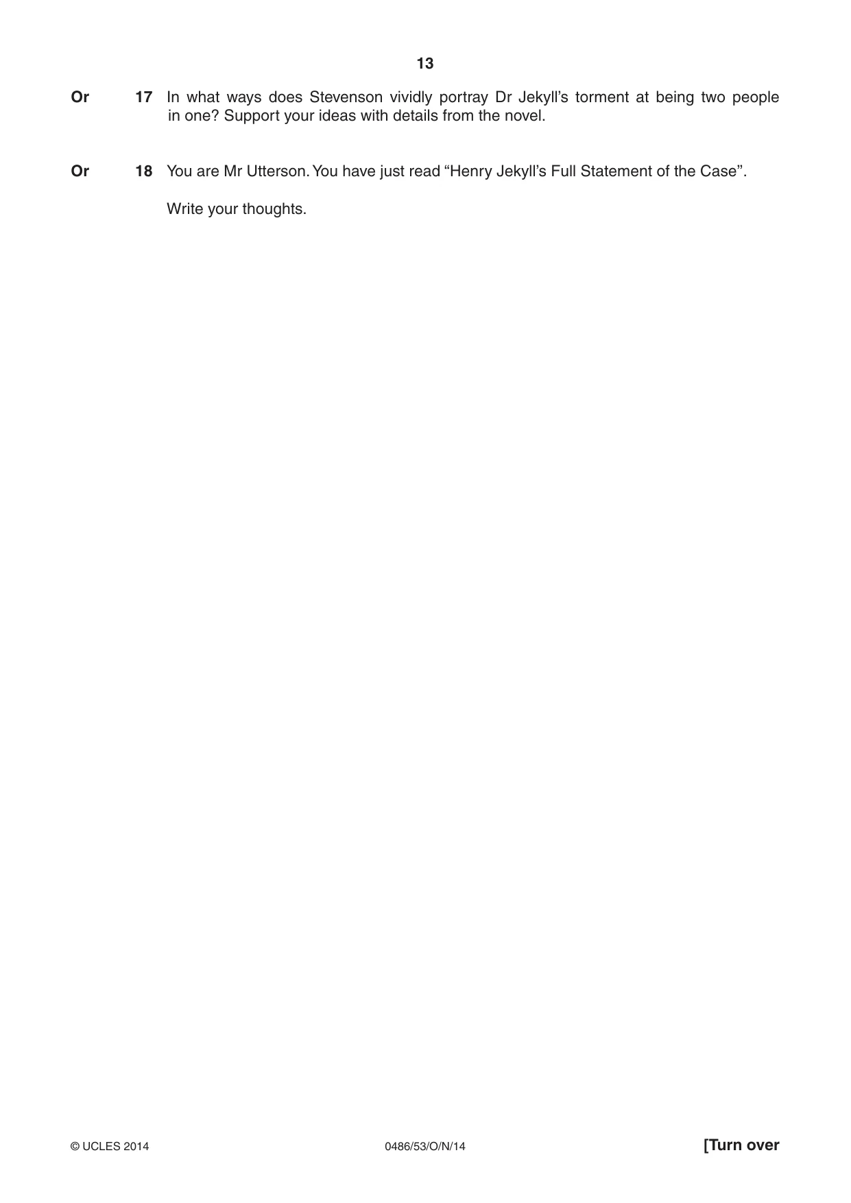 Cambridge IGCSE English - Literature 0486 2014 Oct/Nov Paper 5 · Variant 3 question paper, page 13 of 16