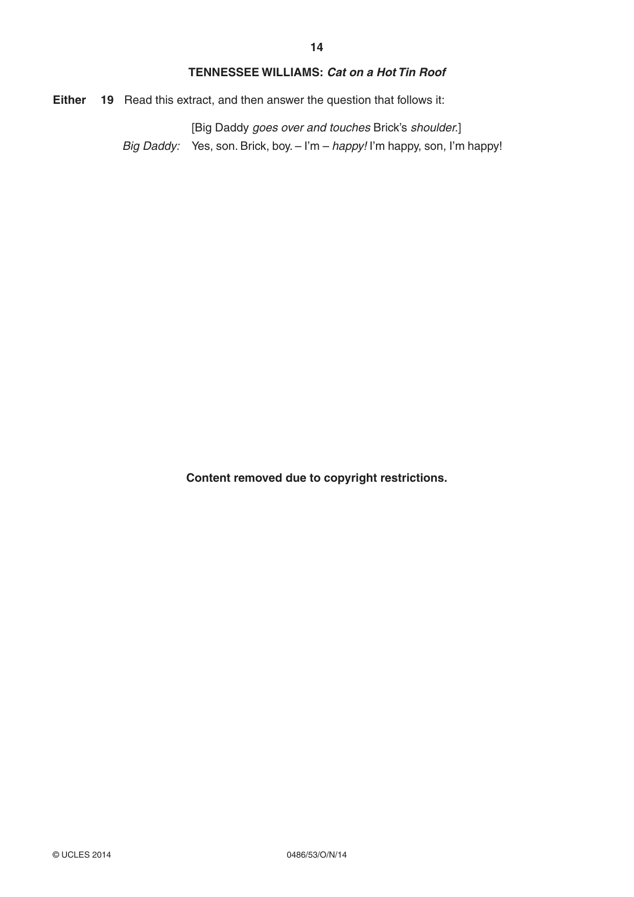 Cambridge IGCSE English - Literature 0486 2014 Oct/Nov Paper 5 · Variant 3 question paper, page 14 of 16