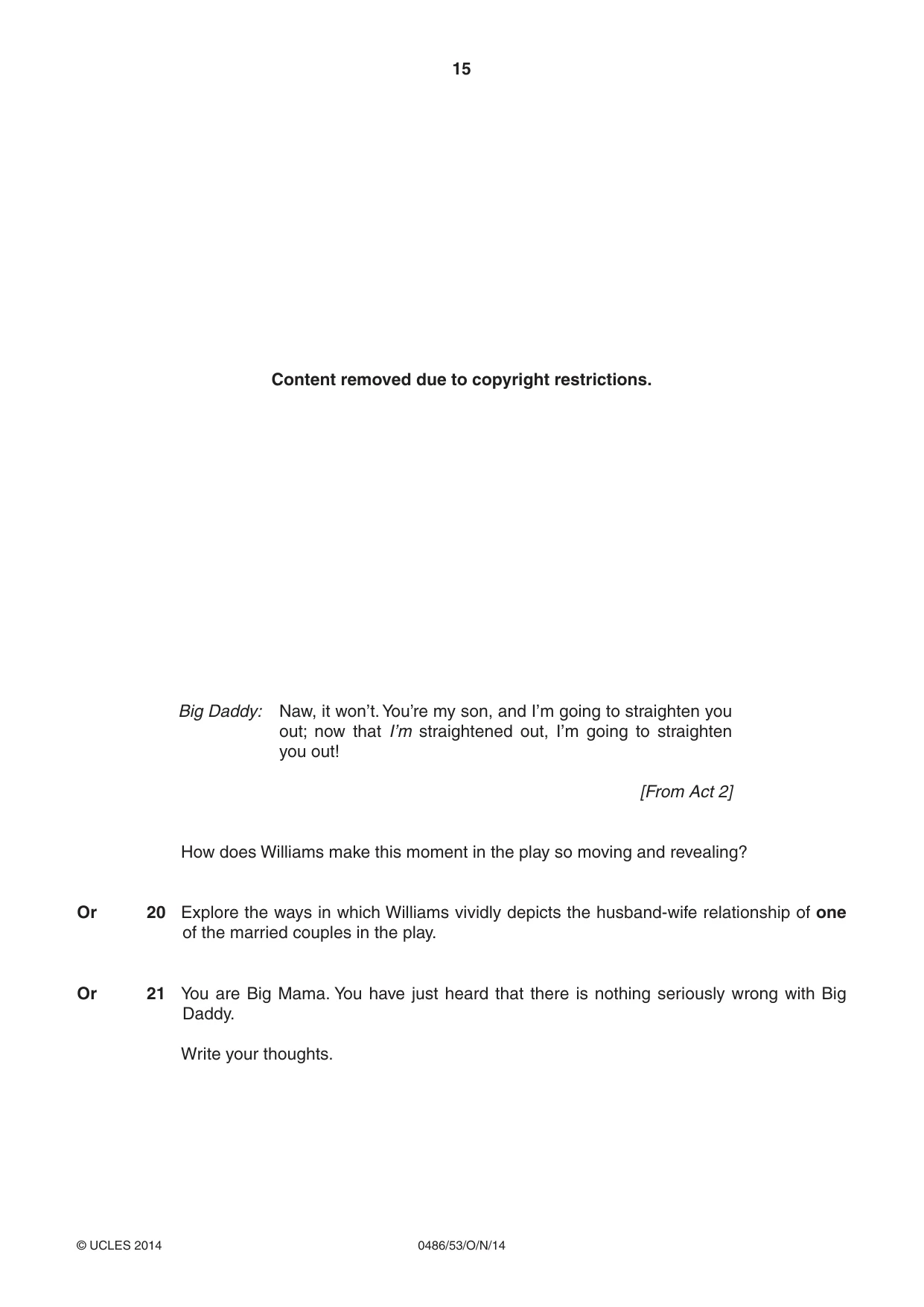 Cambridge IGCSE English - Literature 0486 2014 Oct/Nov Paper 5 · Variant 3 question paper, page 15 of 16