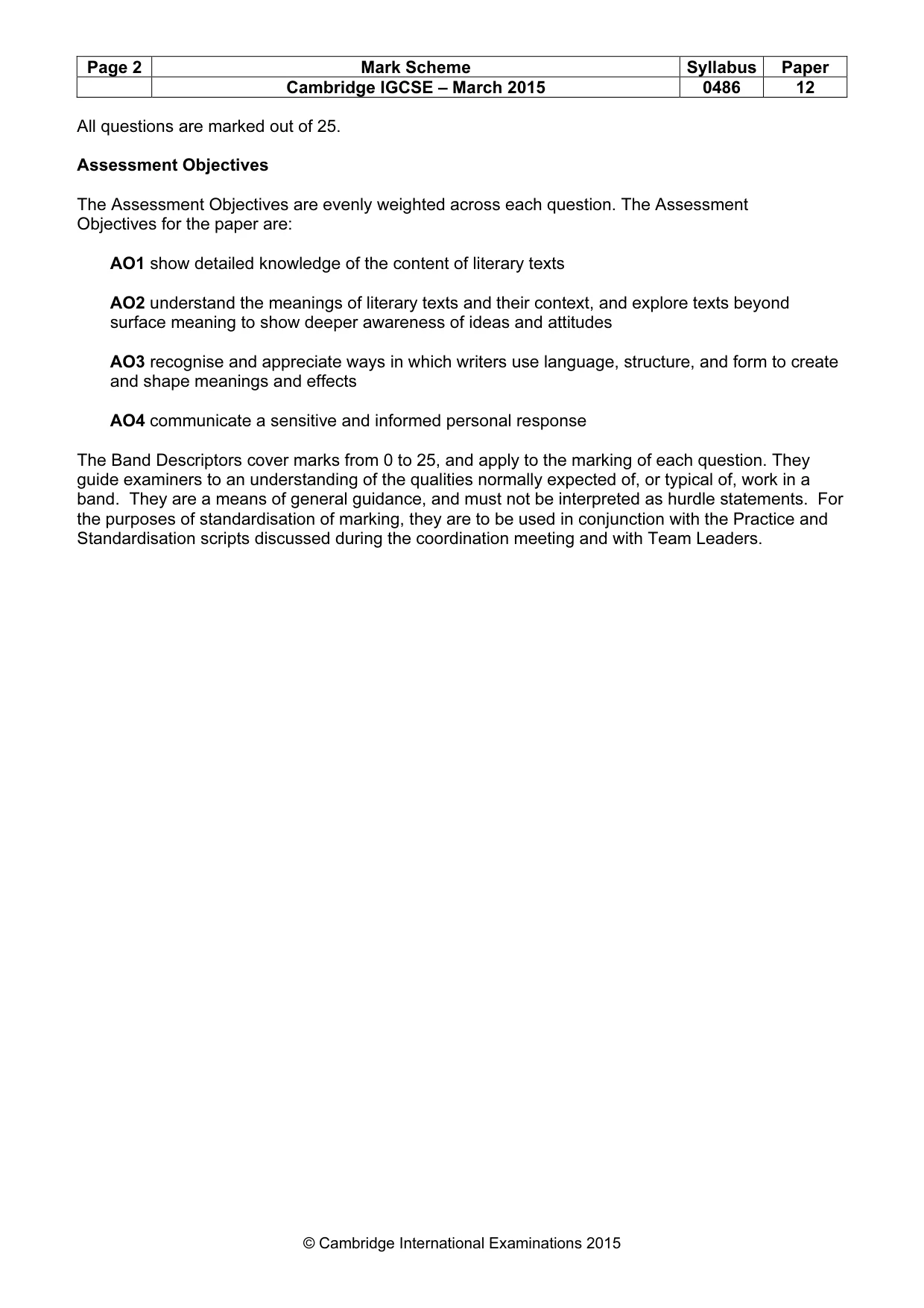 Mark scheme, page 2 of 3