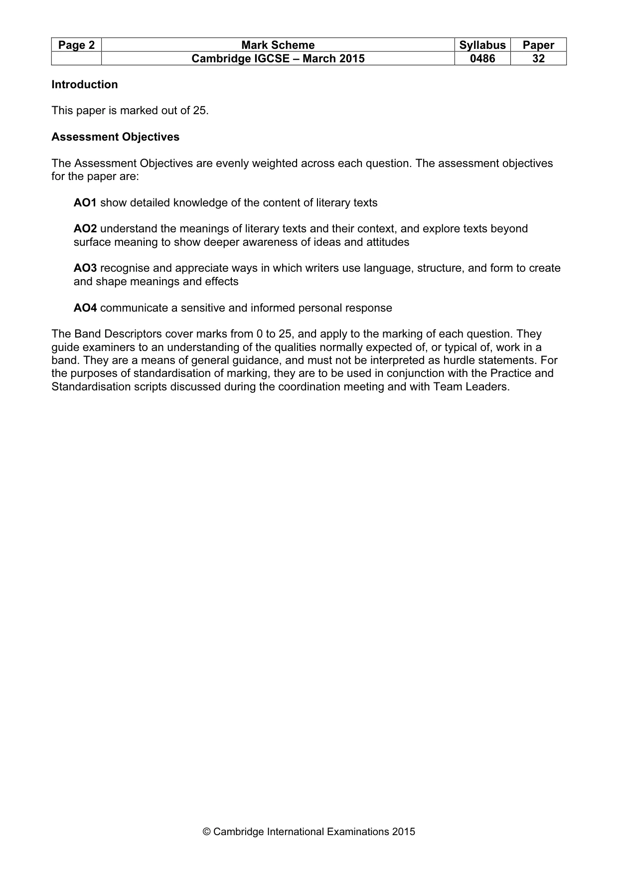 Mark scheme, page 2 of 3