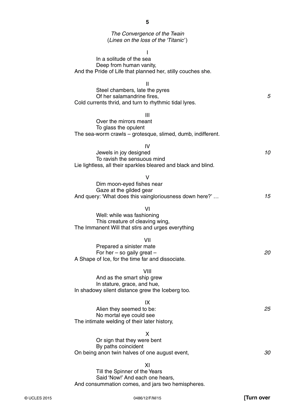 Cambridge IGCSE English - Literature 0486 2015 Feb/March Paper 1 · Variant 2 question paper, page 5 of 28