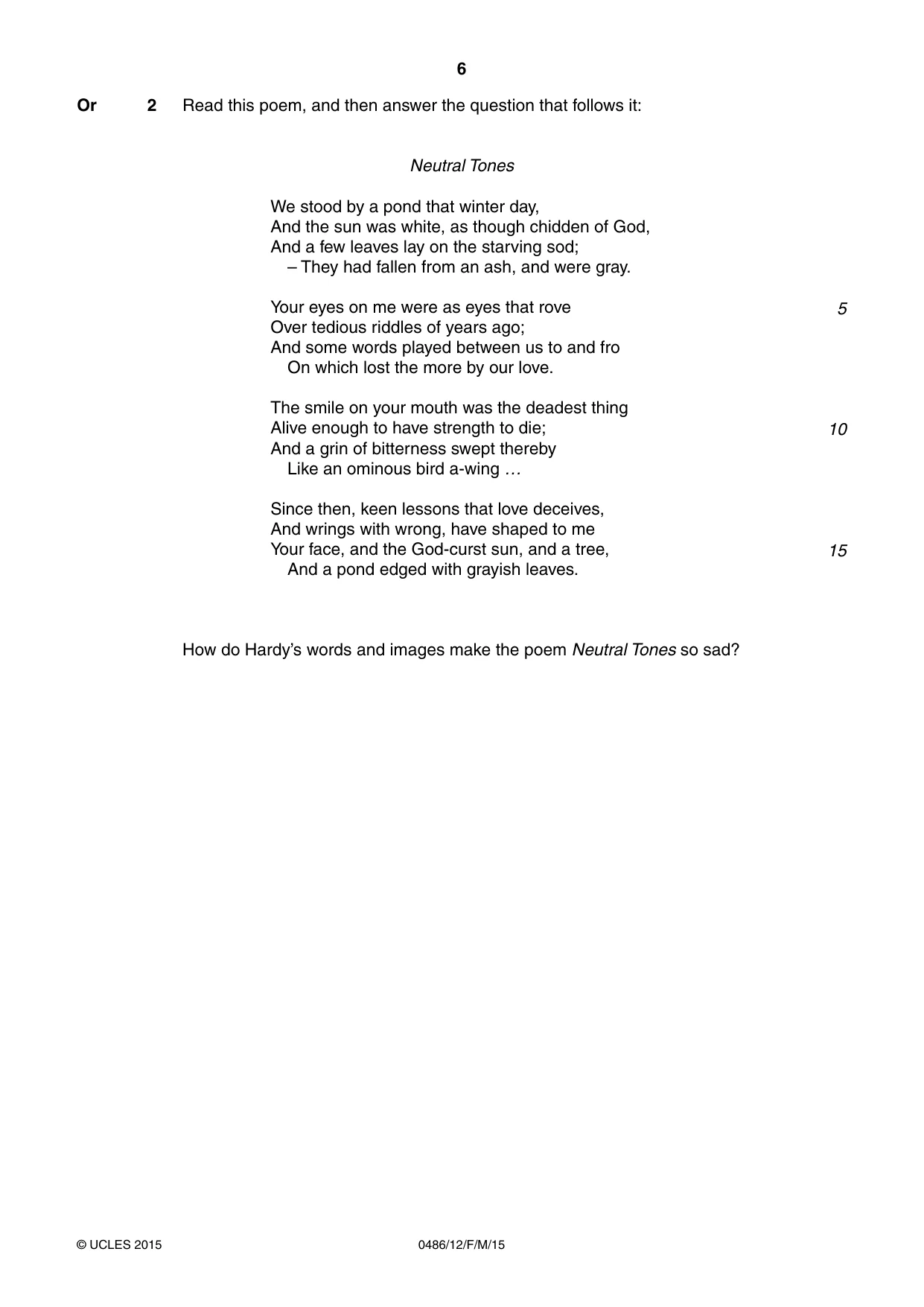 Cambridge IGCSE English - Literature 0486 2015 Feb/March Paper 1 · Variant 2 question paper, page 6 of 28